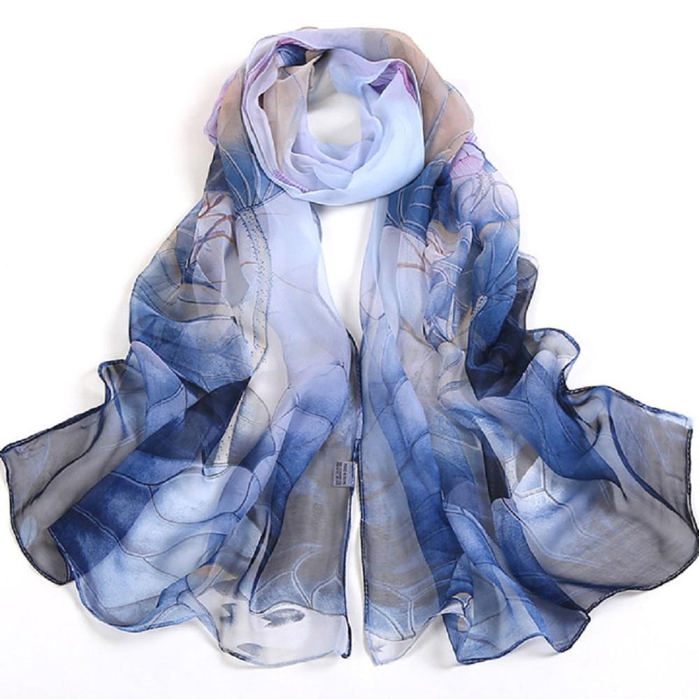 Fashion Lotus Printing Long Soft Wrap Scarves Ladies Shawl Chiffon Scarf