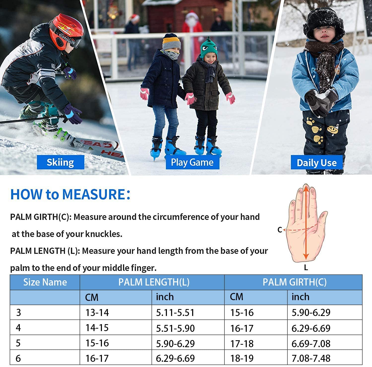 Unigear Kids Ski Gloves, Waterproof Winter Cold Weather Snowboard Snow Size Chart For Kids Gloves