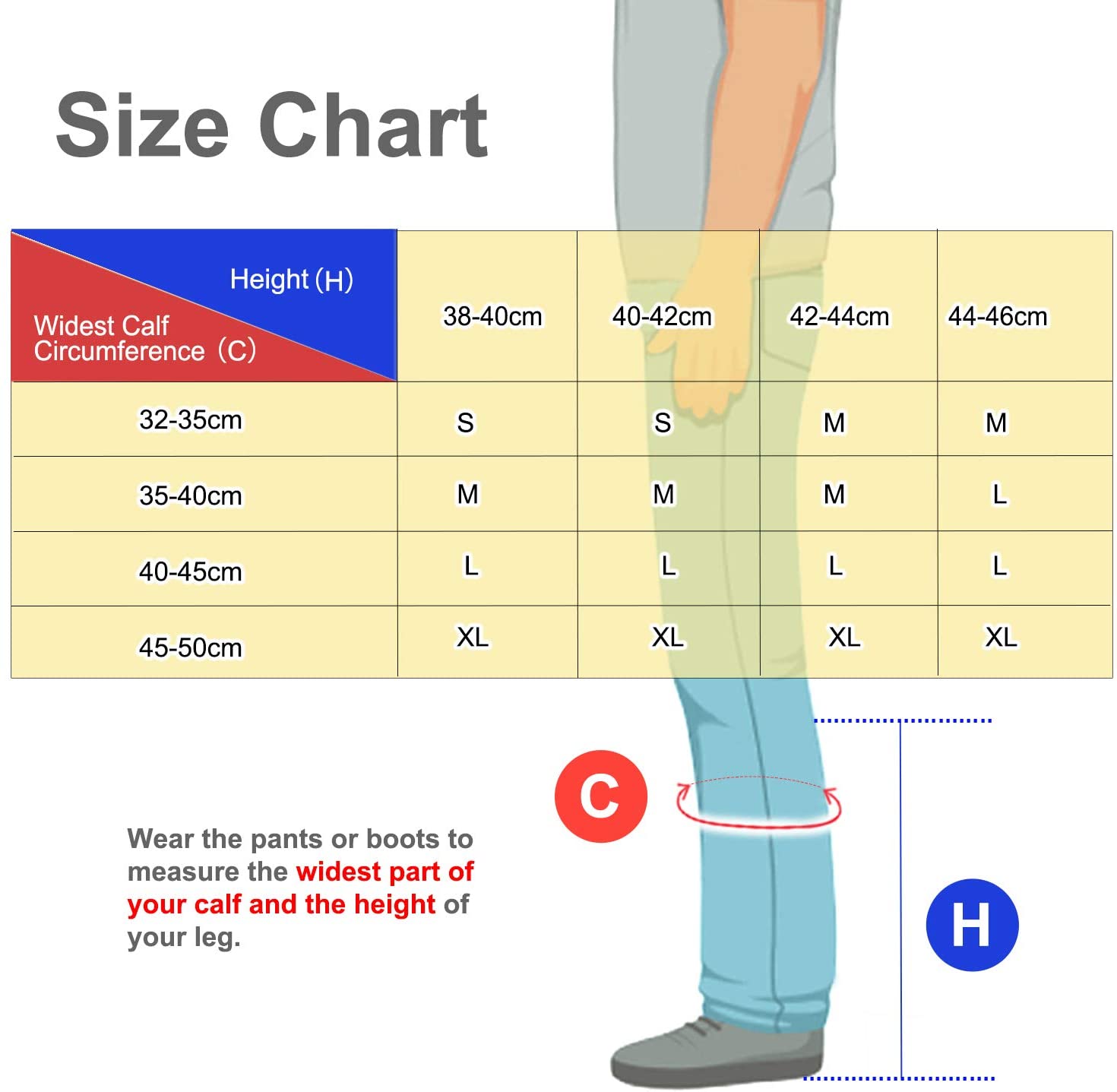 leg gaiter size chart