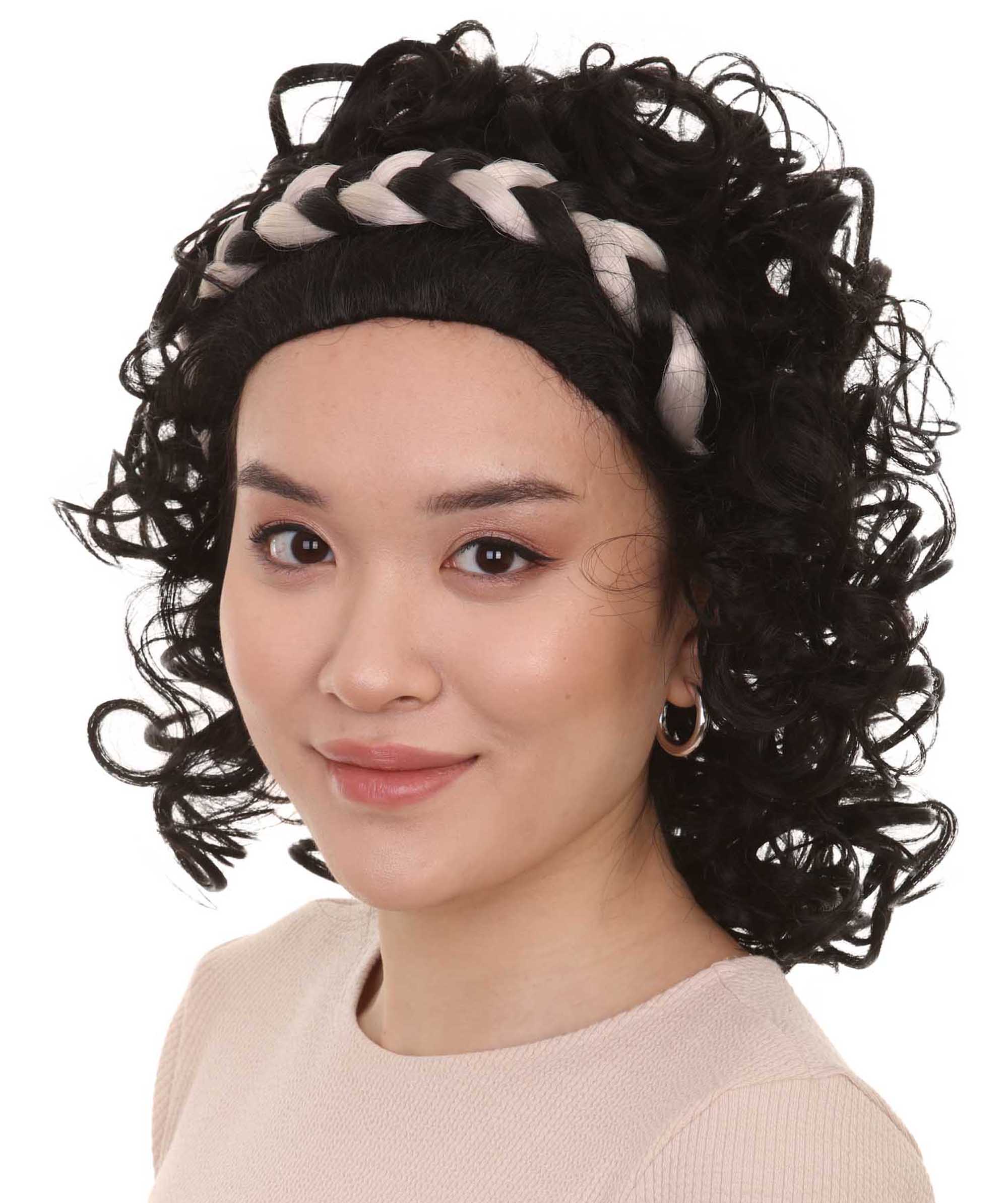 Greek Goddess Womens Wig | Medium Black Curly Wig | Premium Breathable Capless Cap