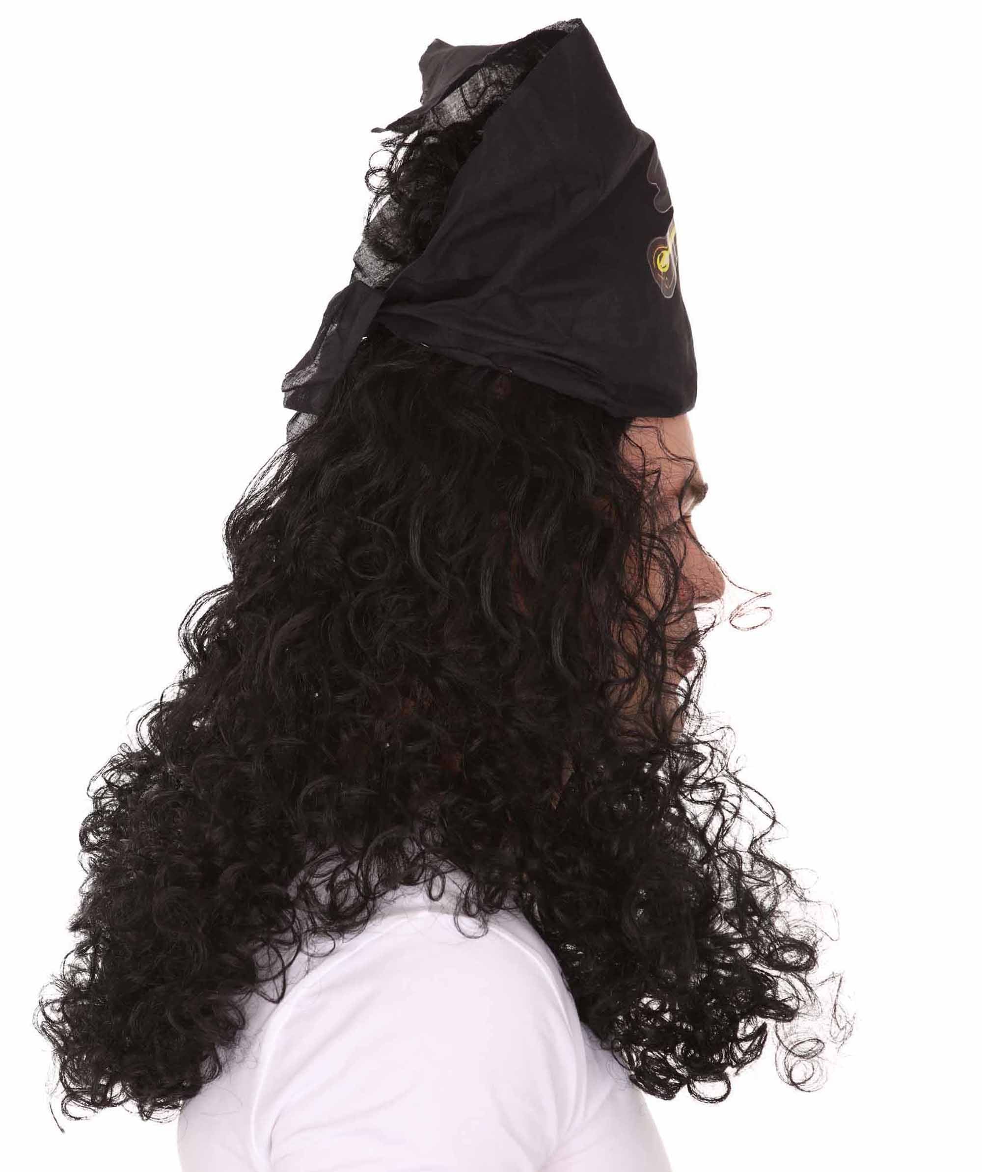 Captain Pirate Mens Curly Wig | Movie Character Cosplay Halloween Wig | Premium Breathable Capless Cap