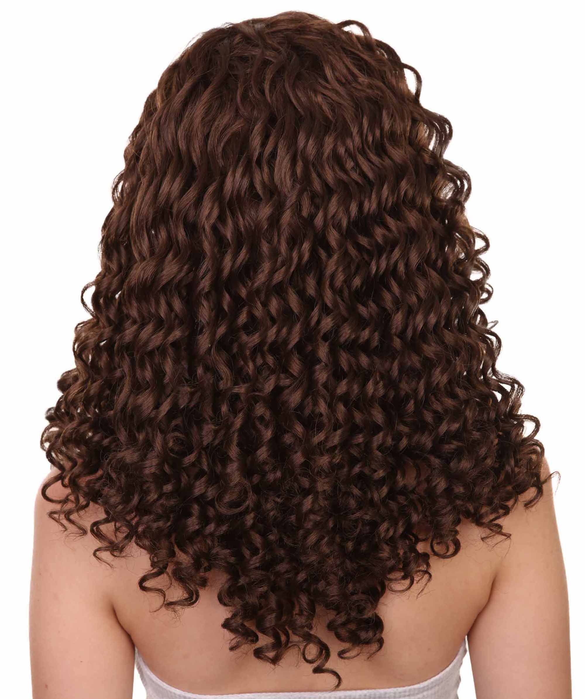 Womens Brown Curly Wig | Medium Cosplay Halloween Wig | Premium Breathable Capless Cap