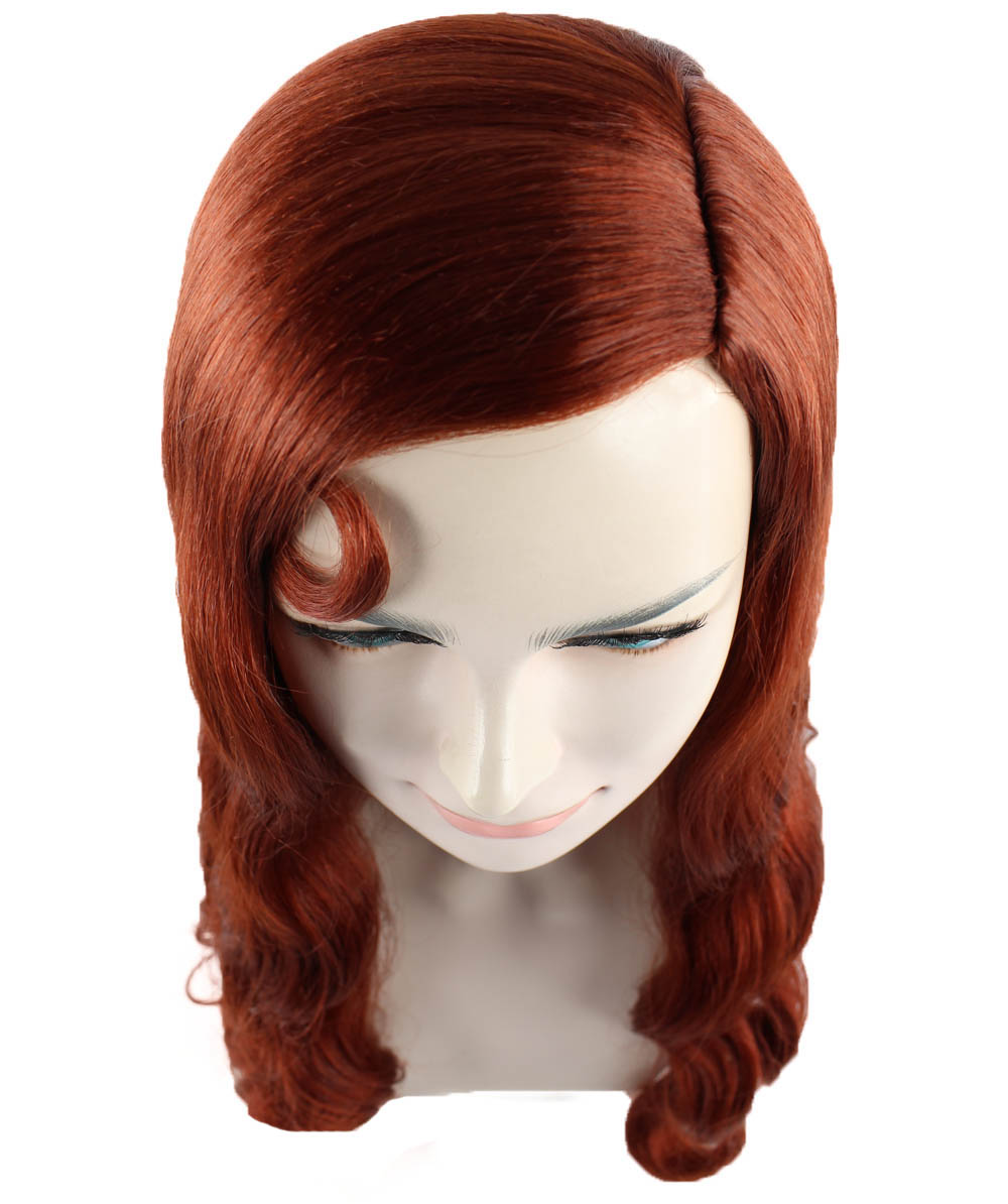 Womens Dark Auburn Seductress Style Wig | Long Wavy Cosplay Halloween Wig | Premium Breathable Capless Cap