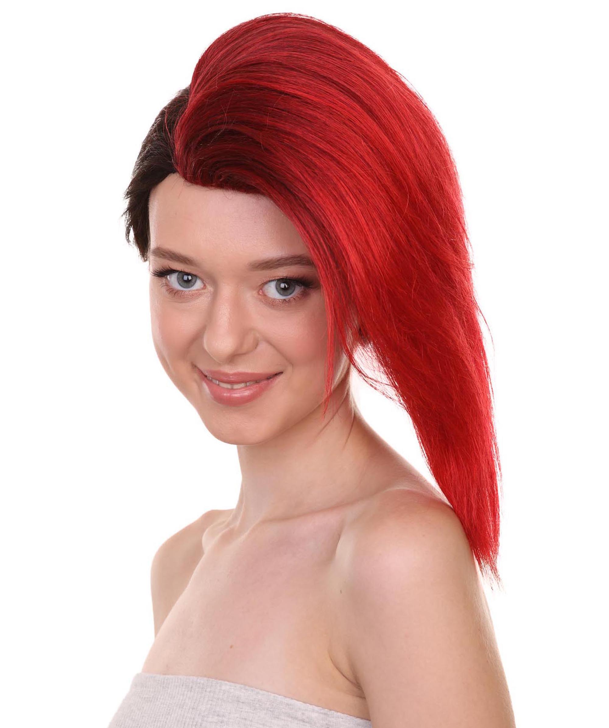 Cyber City Valeria | Dark Red Half Side Punk Mohawk Wig | Premium Halloween Wig