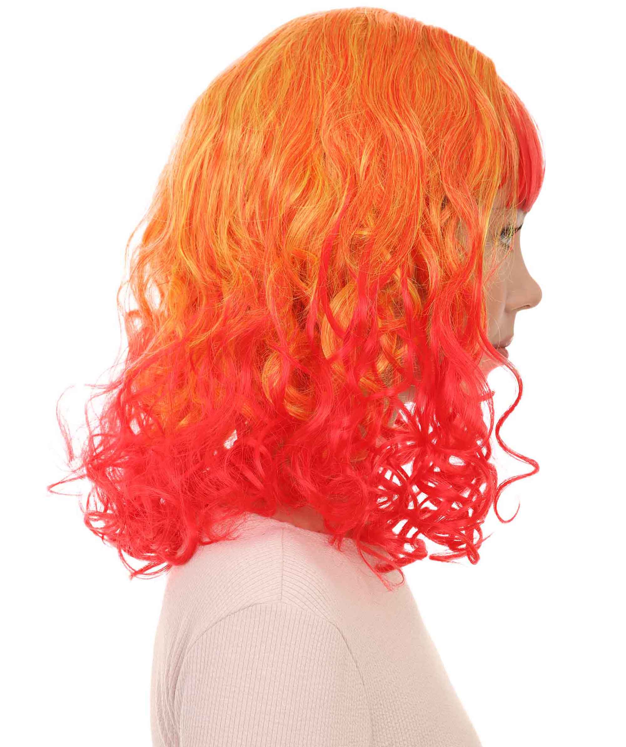 Red and Yellow Two Tone Long Wavy Womens Wig | Party Ready Fancy Cosplay Halloween Wig | Premium Breathable Capless Cap