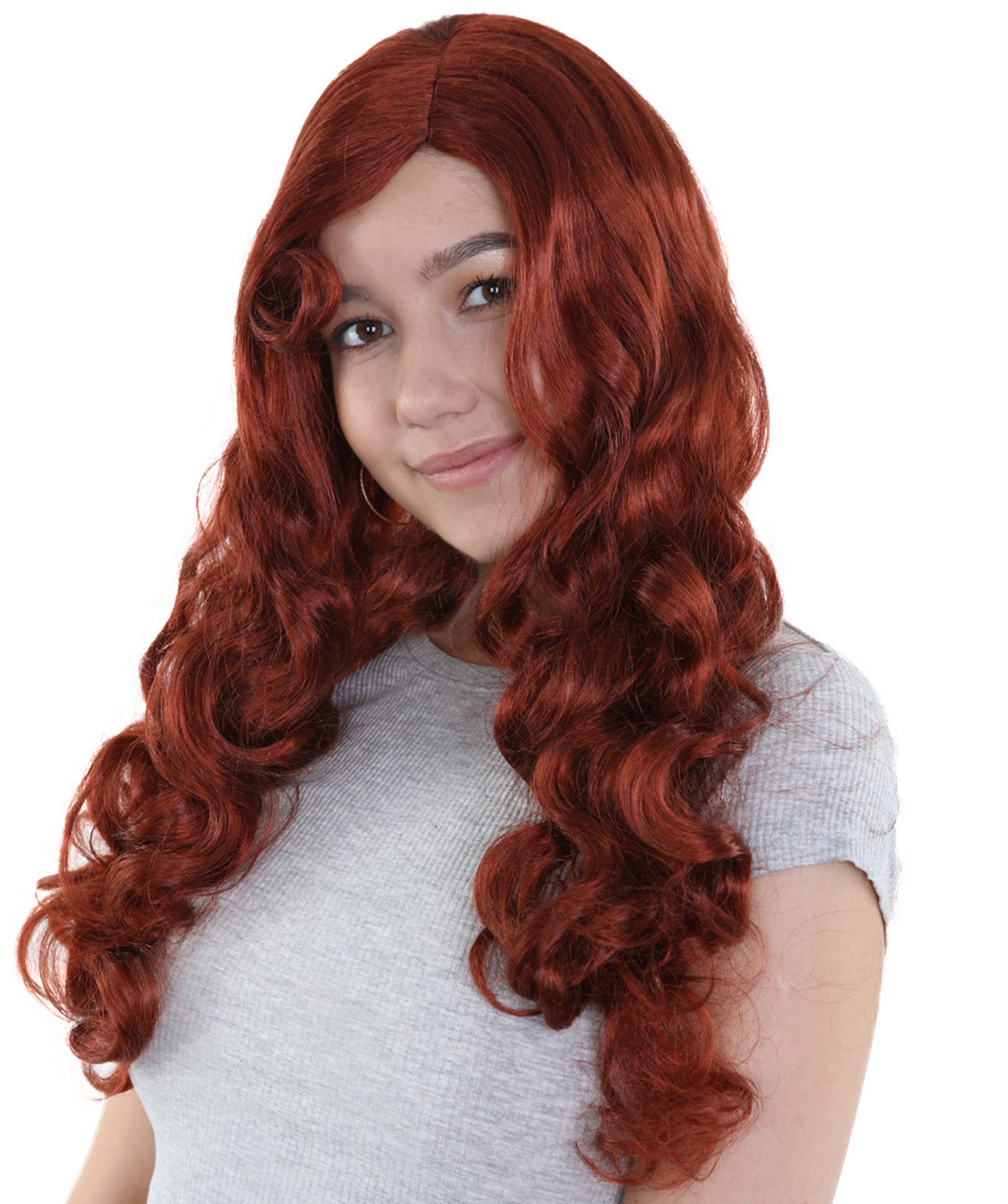 Womens Dark Auburn Seductress Style Wig | Long Wavy Cosplay Halloween Wig | Premium Breathable Capless Cap