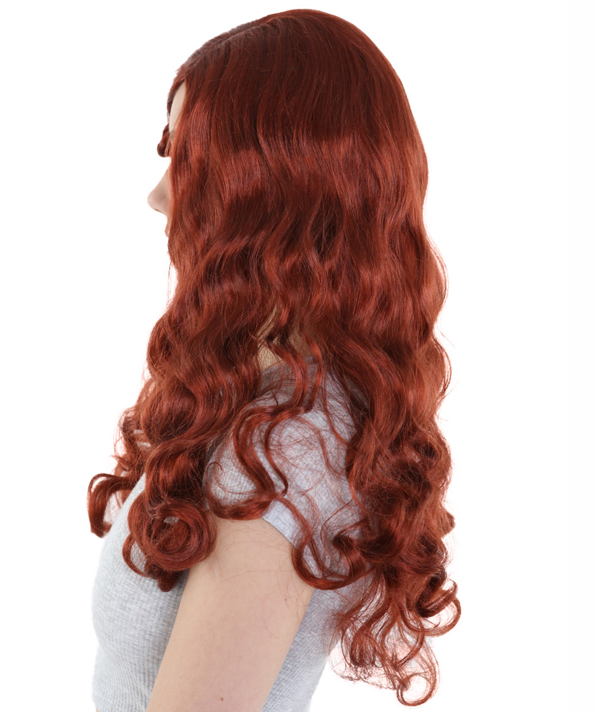 Womens Dark Auburn Seductress Style Wig | Long Wavy Cosplay Halloween Wig | Premium Breathable Capless Cap