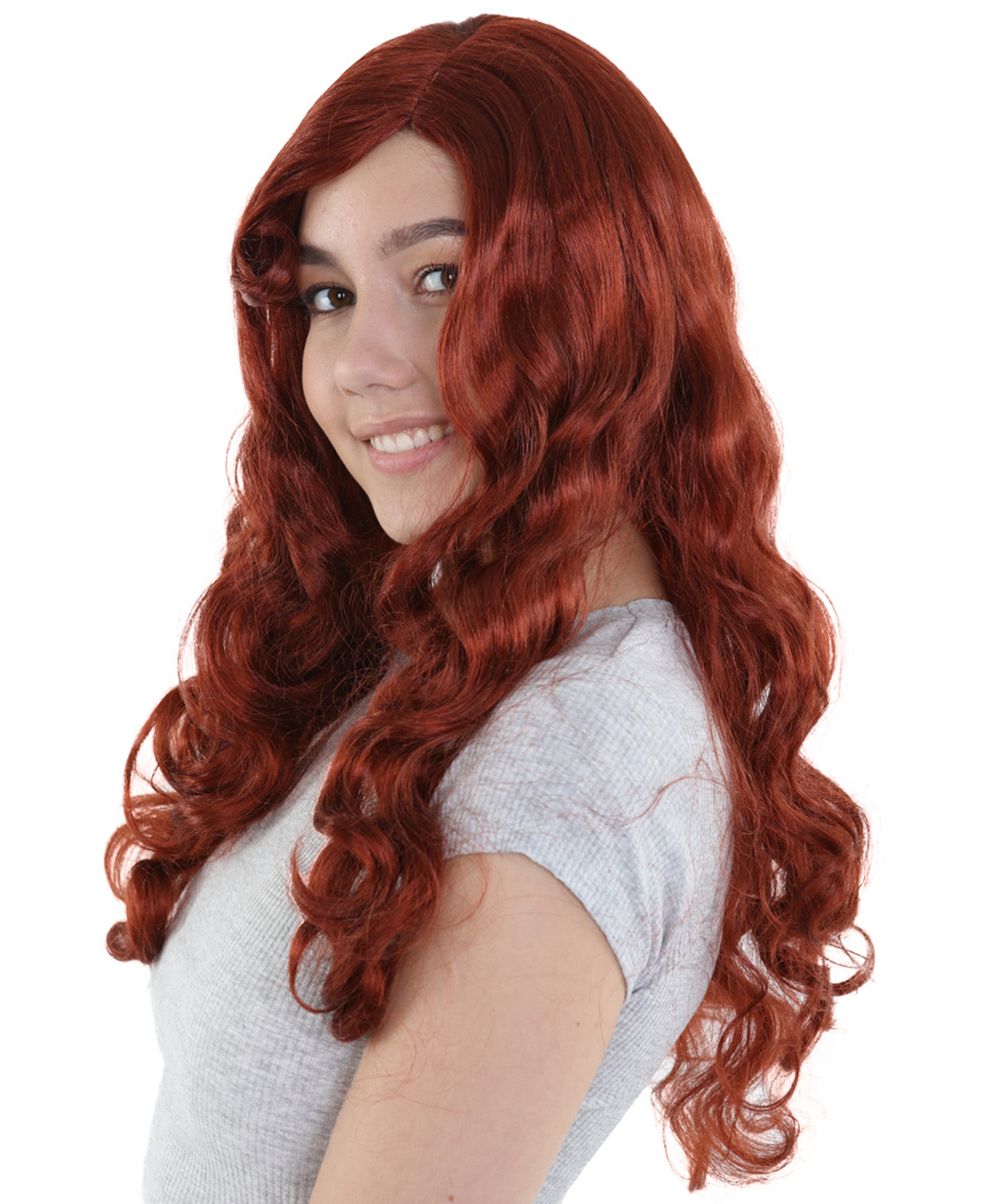 Womens Dark Auburn Seductress Style Wig | Long Wavy Cosplay Halloween Wig | Premium Breathable Capless Cap