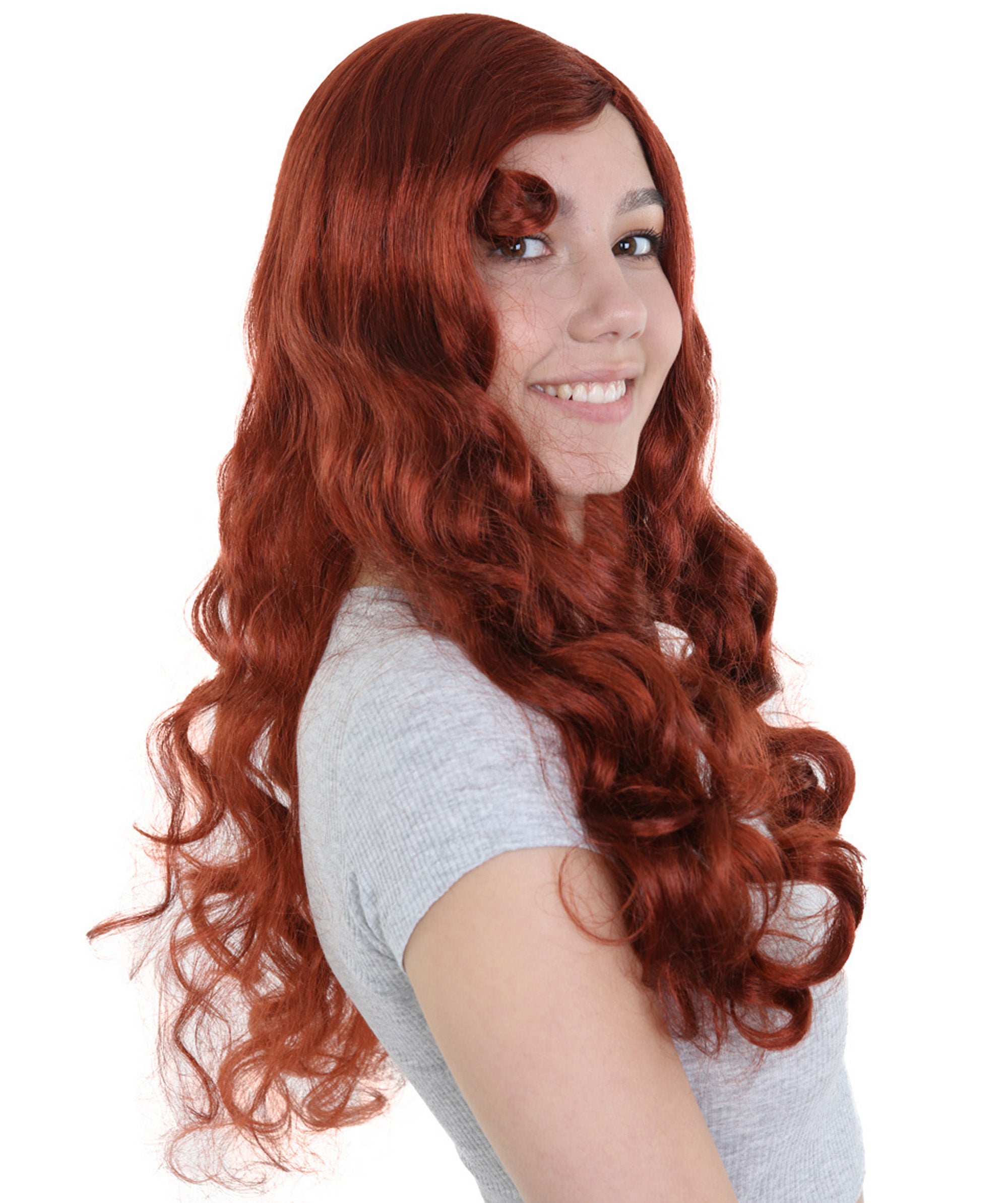 Womens Dark Auburn Seductress Style Wig | Long Wavy Cosplay Halloween Wig | Premium Breathable Capless Cap