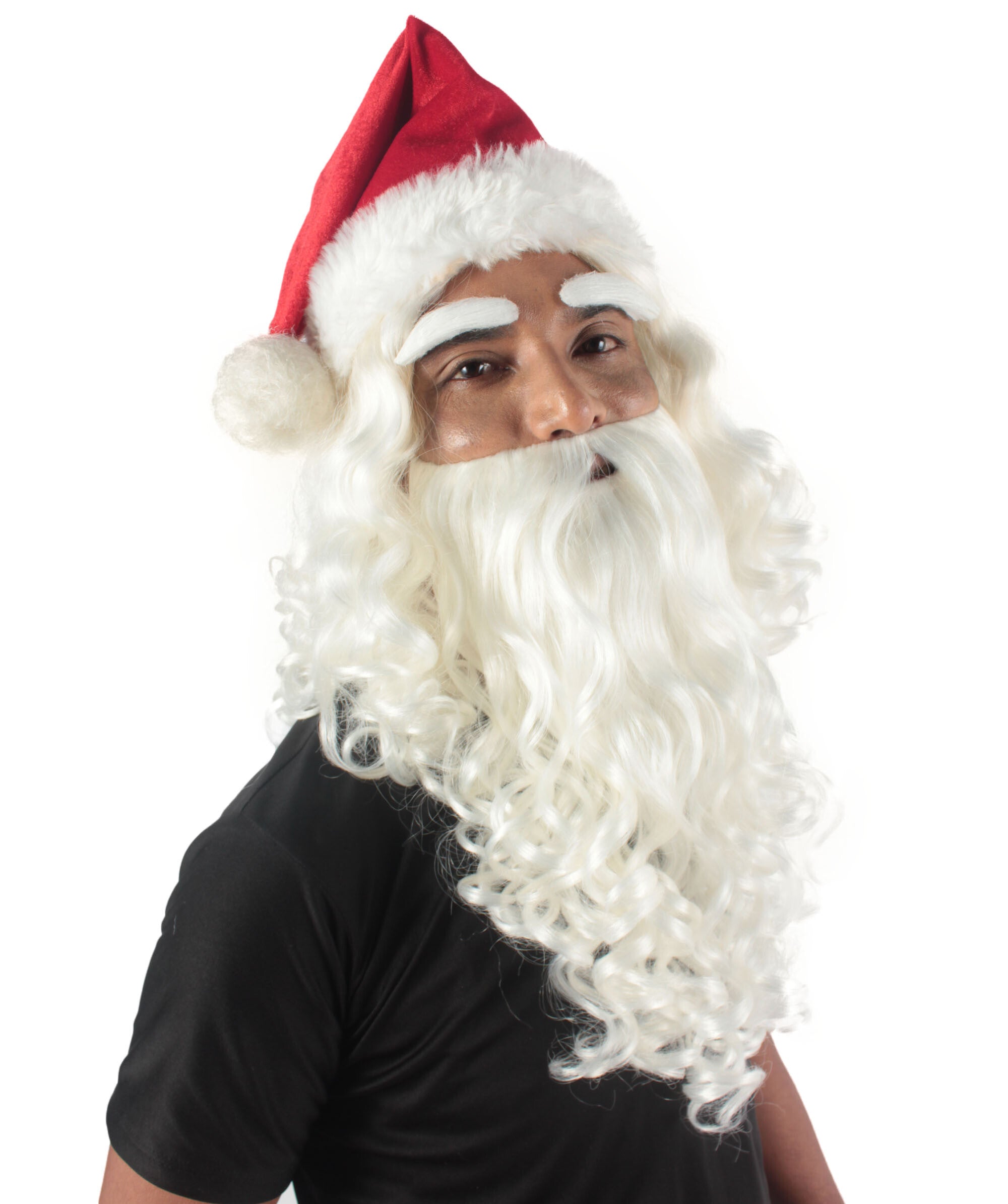 Adult Unisex Christmas Santa White Wig Beard And Red Hat Set, Long Synthetic Fibers