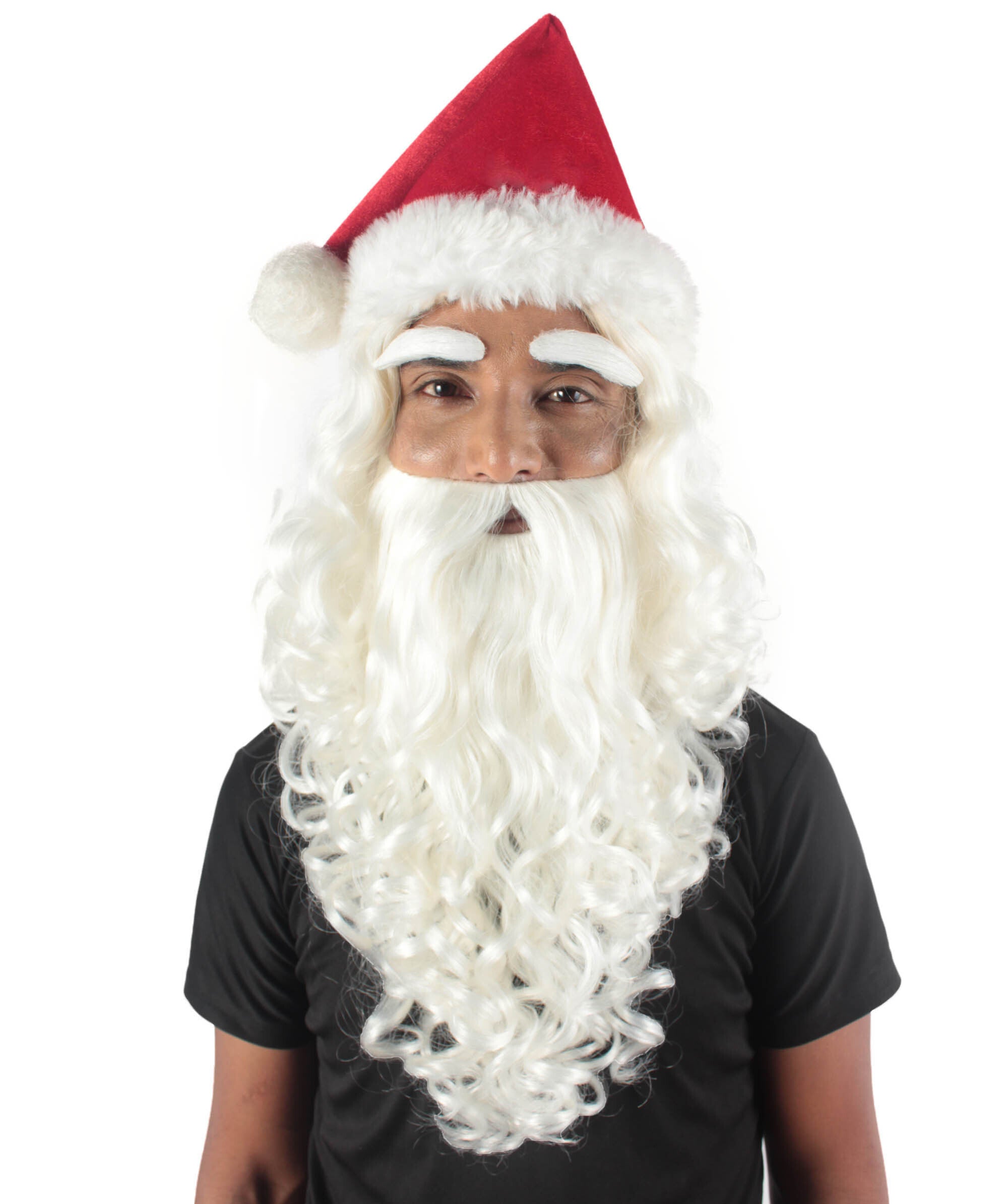 Adult Unisex Christmas Santa White Wig Beard And Red Hat Set, Long Synthetic Fibers
