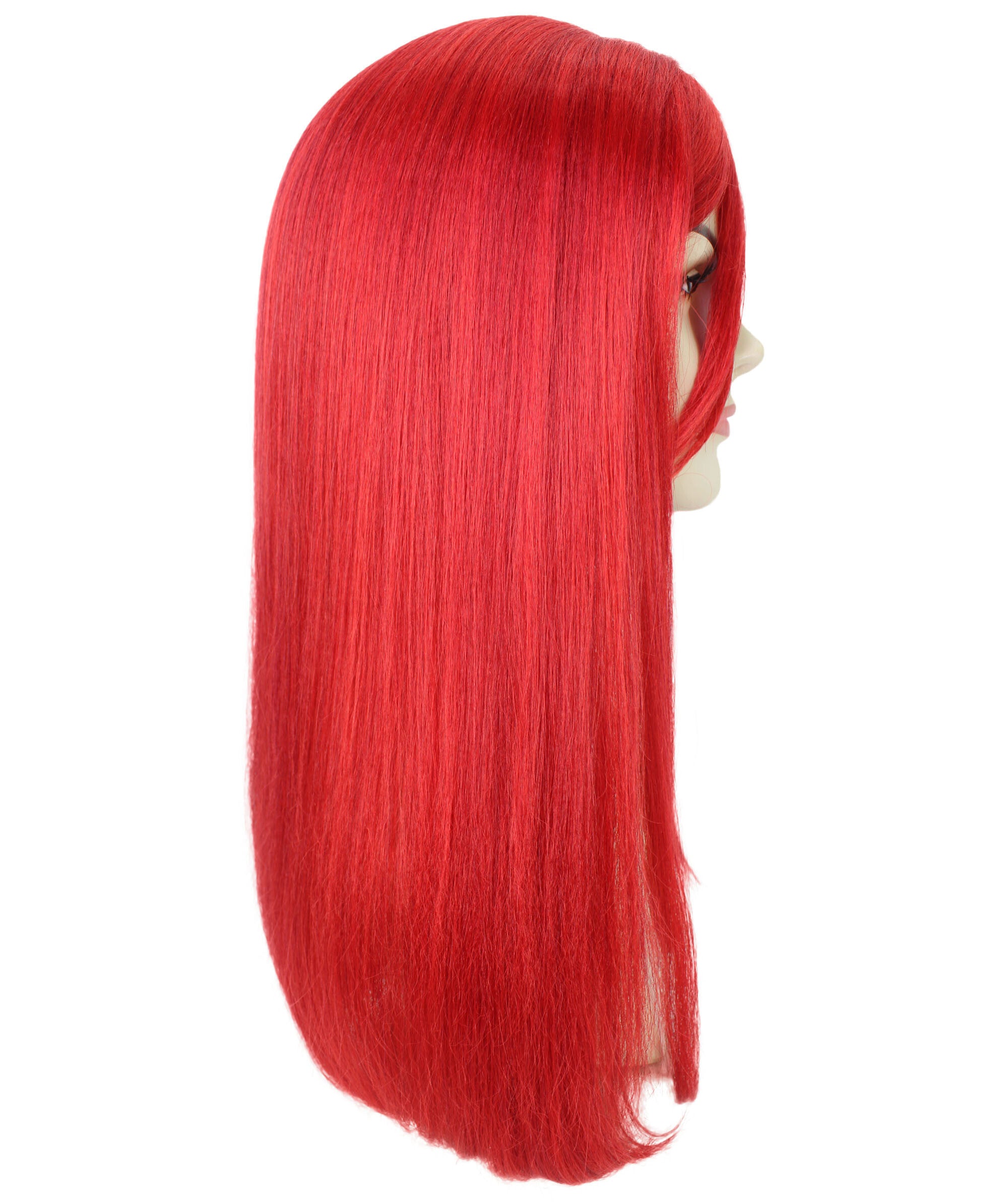 HPO Adult Unisex Soccer Anime Long Red Cosplay Wig with Side Braids I Perfect for Halloween I Flame retardant Synthetic Fiber