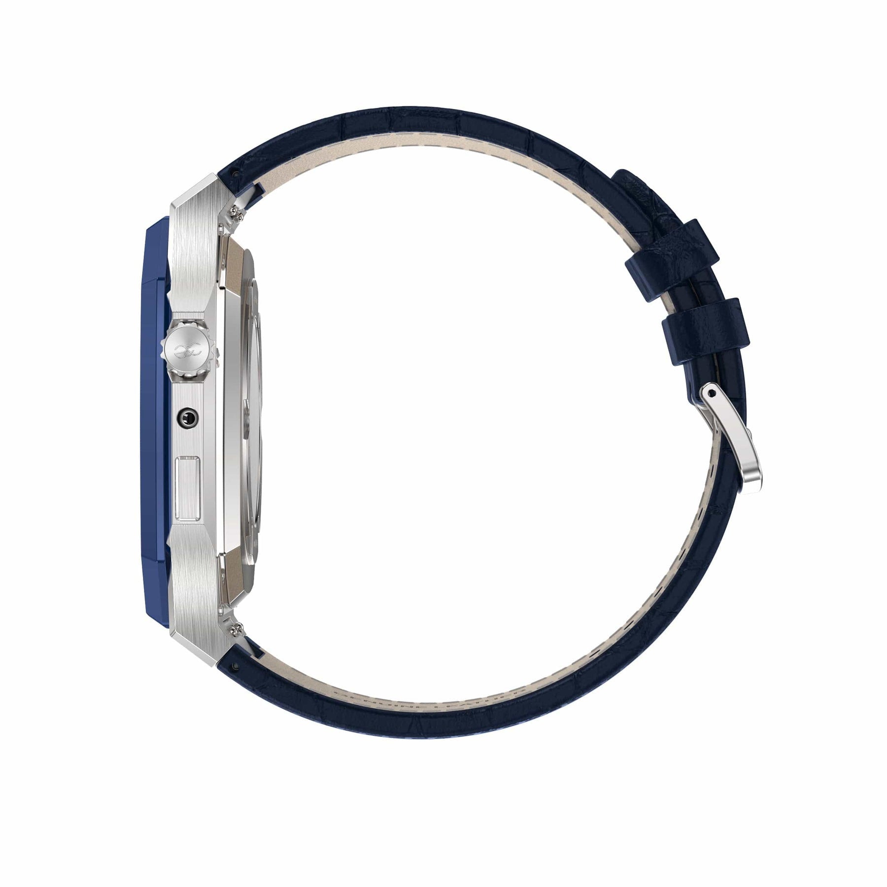 Apple Watch Blue on Silver Steel case (Leather band)