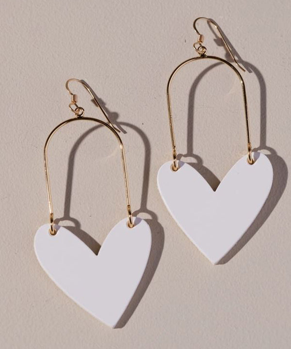 White Sweetheart Earrings - Gold