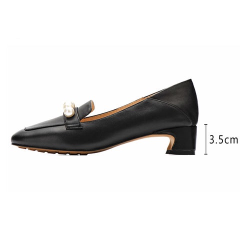 Pearls-Detailed Leather Loafers for Women Black/Bean Paste – Dwarves Shoes