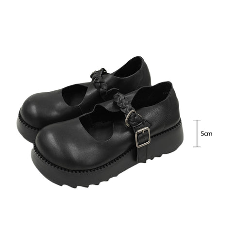 Handcrafted Platform Mary Jane Shoes Genuine Leather Chunky Buckle Sho ...