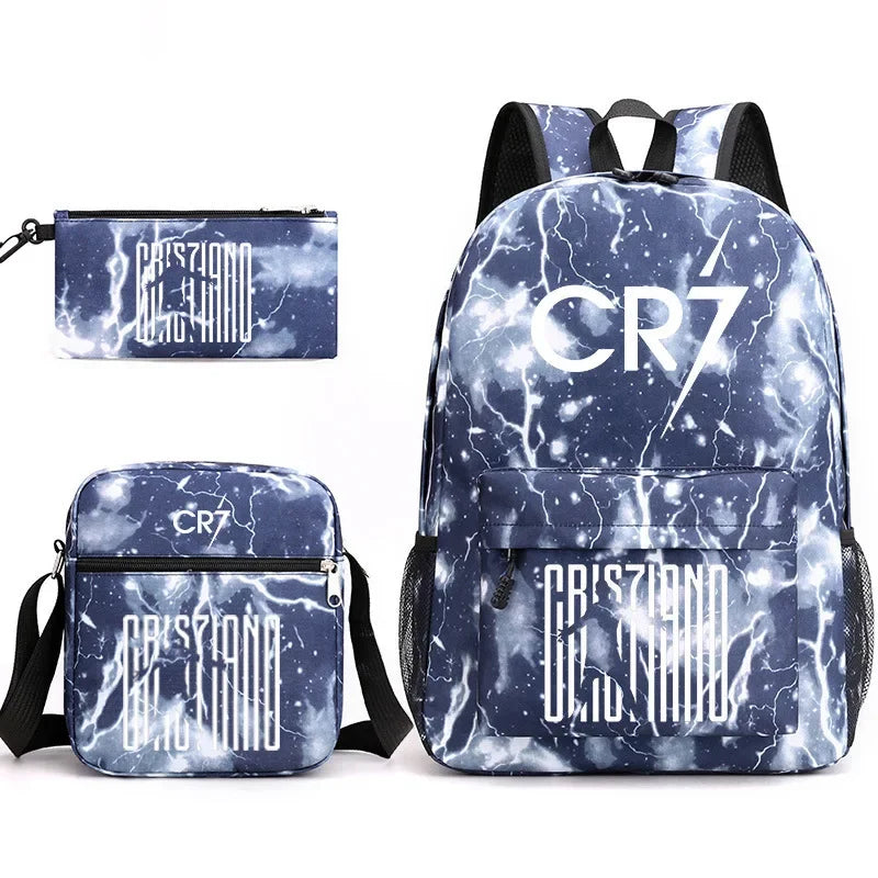 CR7 Fashion Backpack Large Capacity Student School Travel Laptop Bag 3Pcs Set