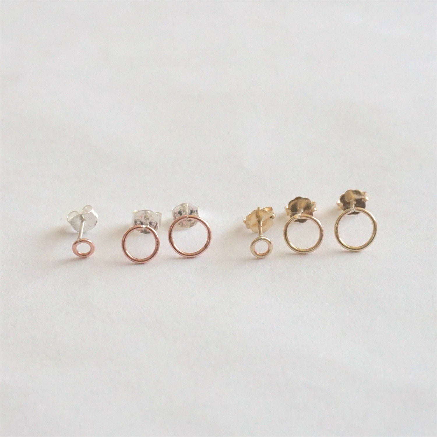 Classic and Stylish, Hand-Crafted Set of Three Small Open Circle Stud Earrings - 0208