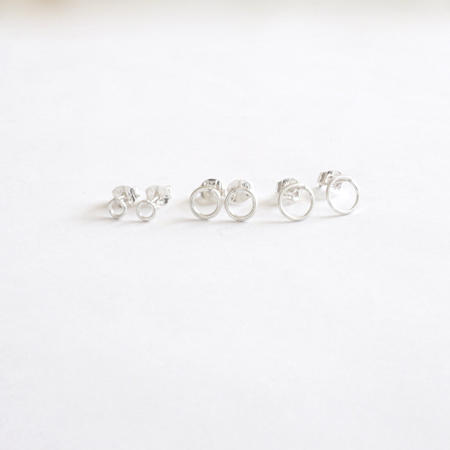 Classic and Stylish, Hand-Crafted Set of Three Small Open Circle Stud Earrings - 0208