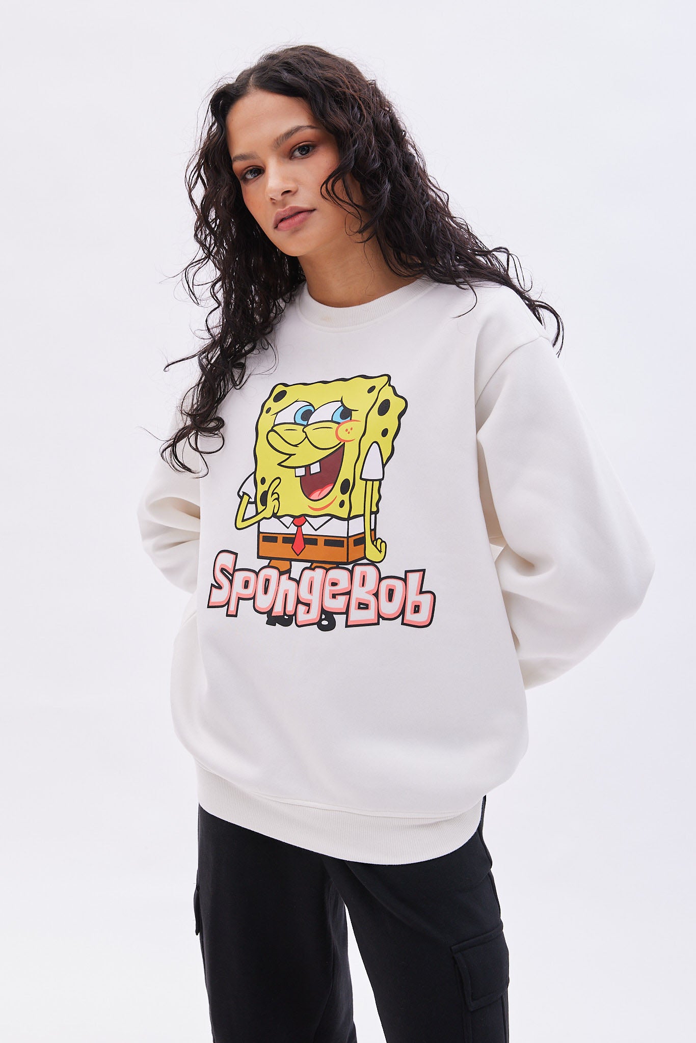  SpongeBob SquarePants Graphic Crew Neck Oversized Sweatshirt 