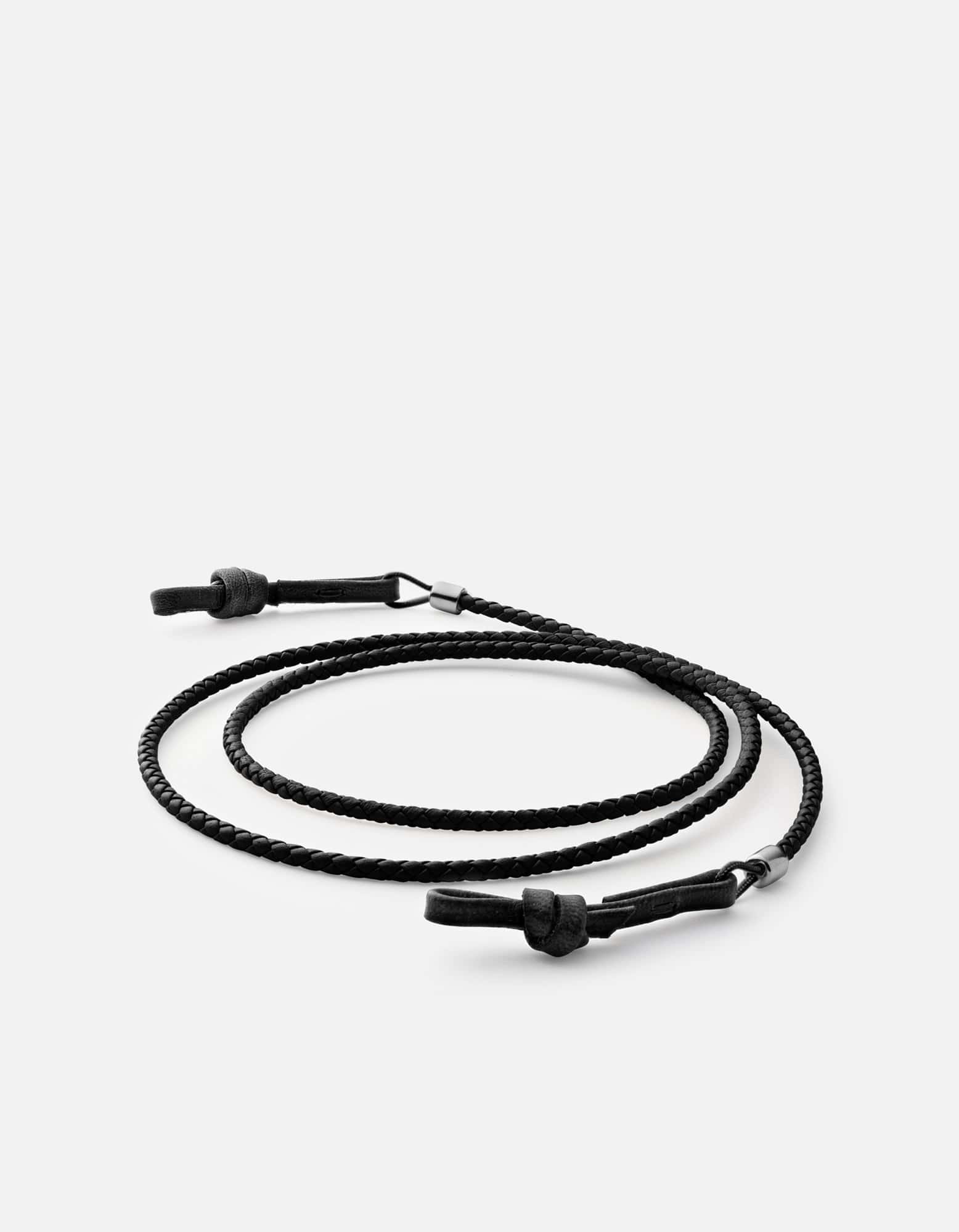 Nexus Braided Leather Sunglass Cord, Sterling Silver