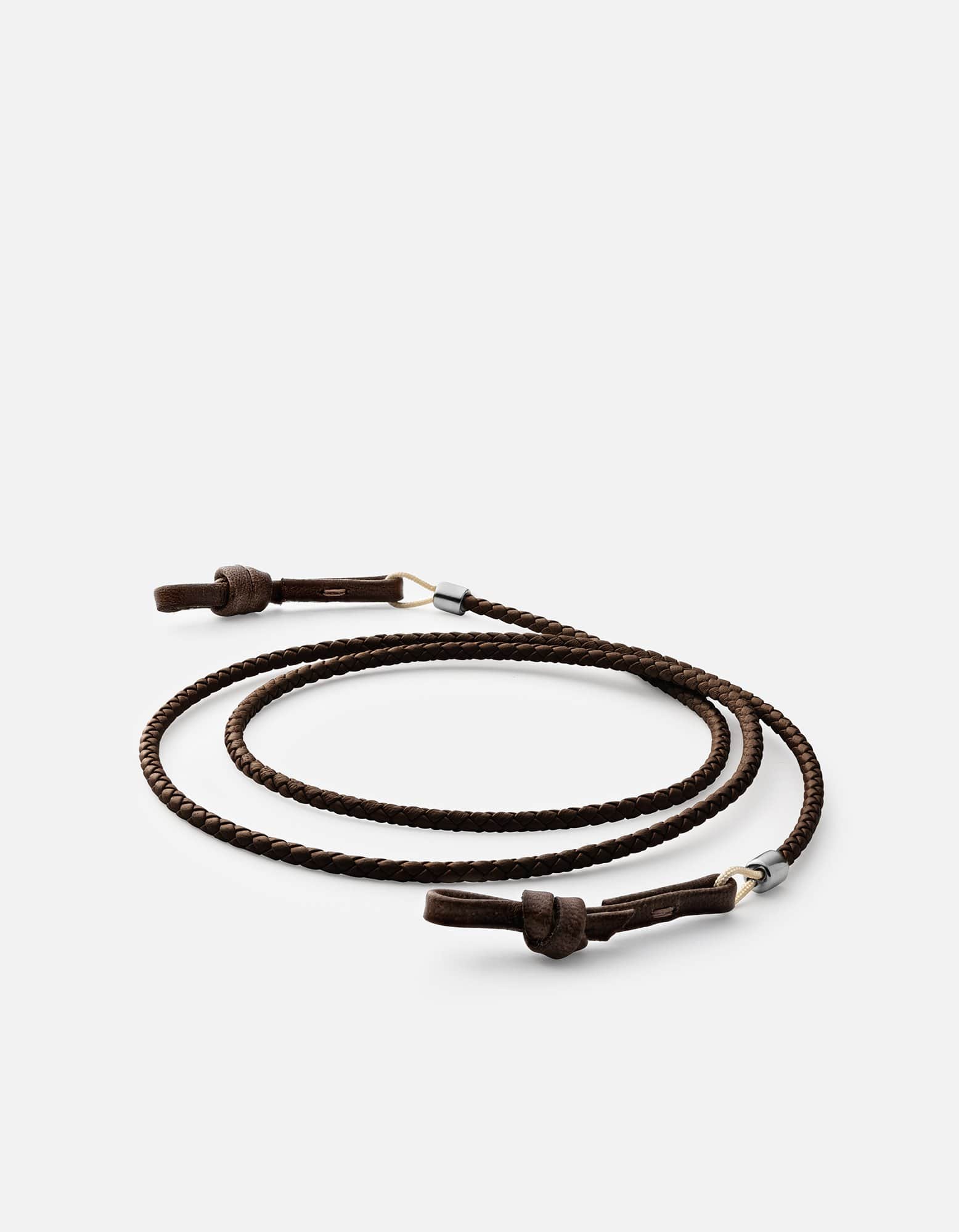 Nexus Braided Leather Sunglass Cord, Sterling Silver