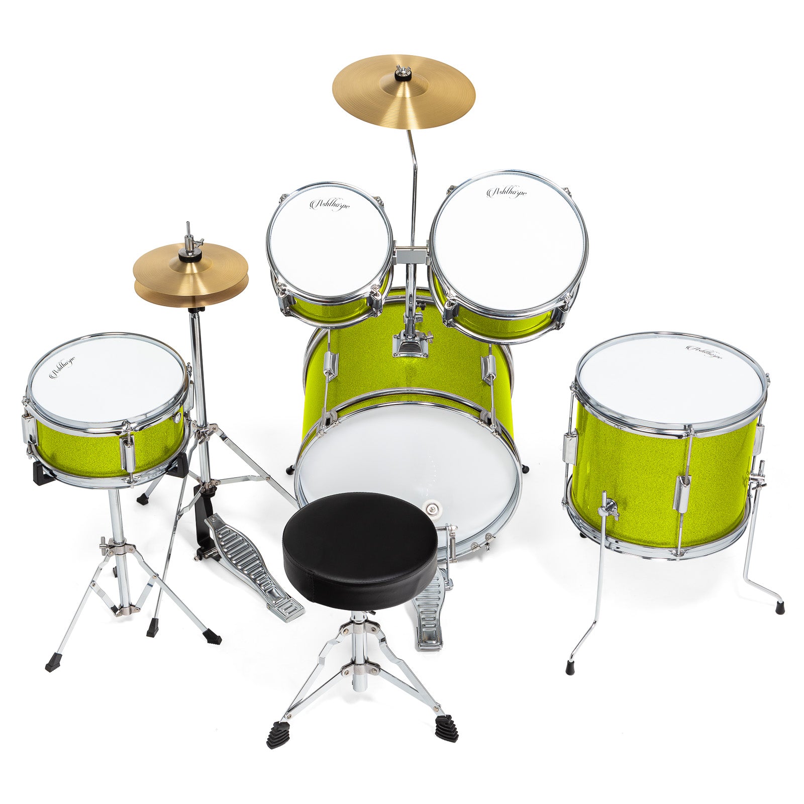 OPEN BOX - 5-Piece Junior Drum Set with Brass Cymbals - Starter Kit - Green