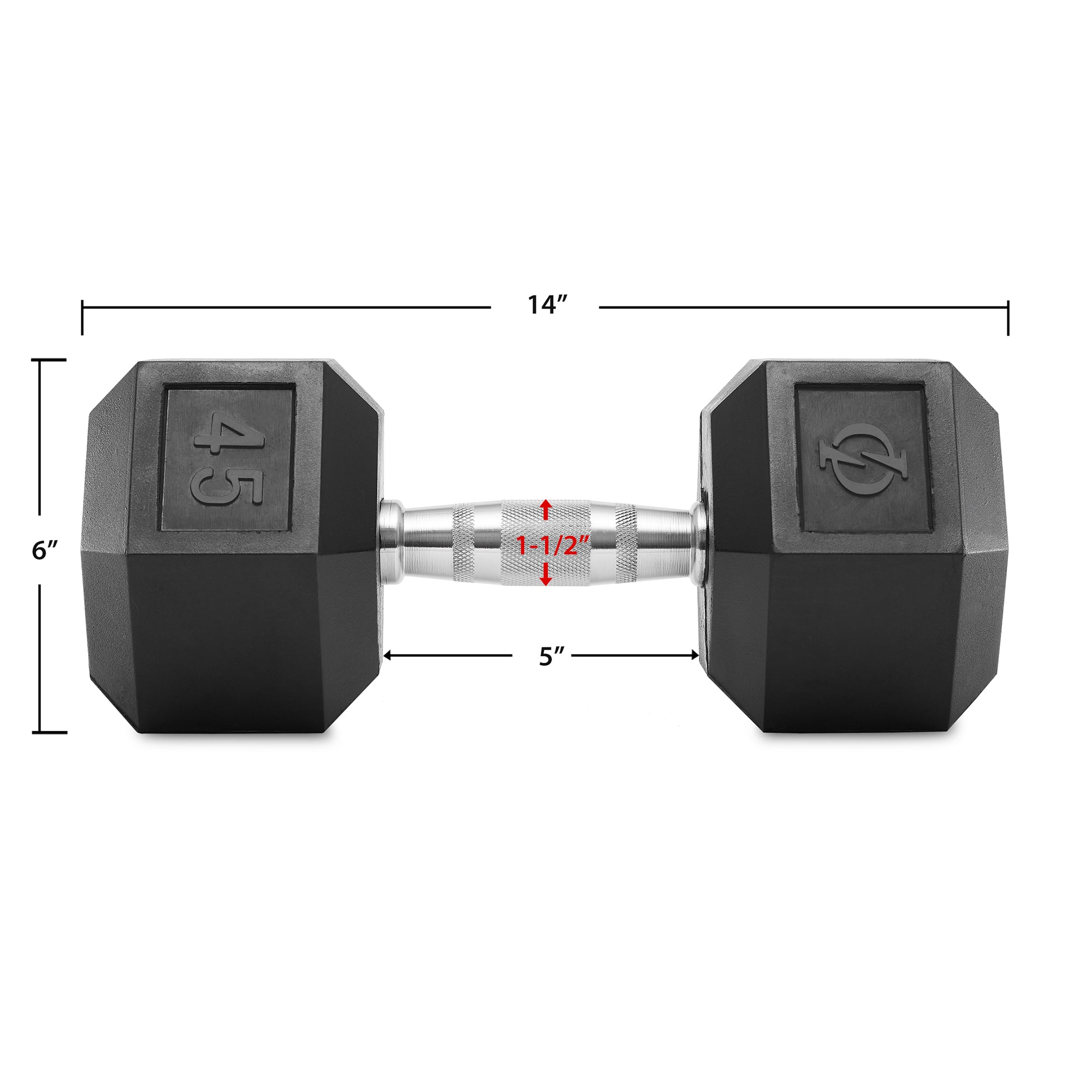 OPEN BOX - Rubber Coated Hex Dumbbell Hand Weight, 45 lbs - Workout Training