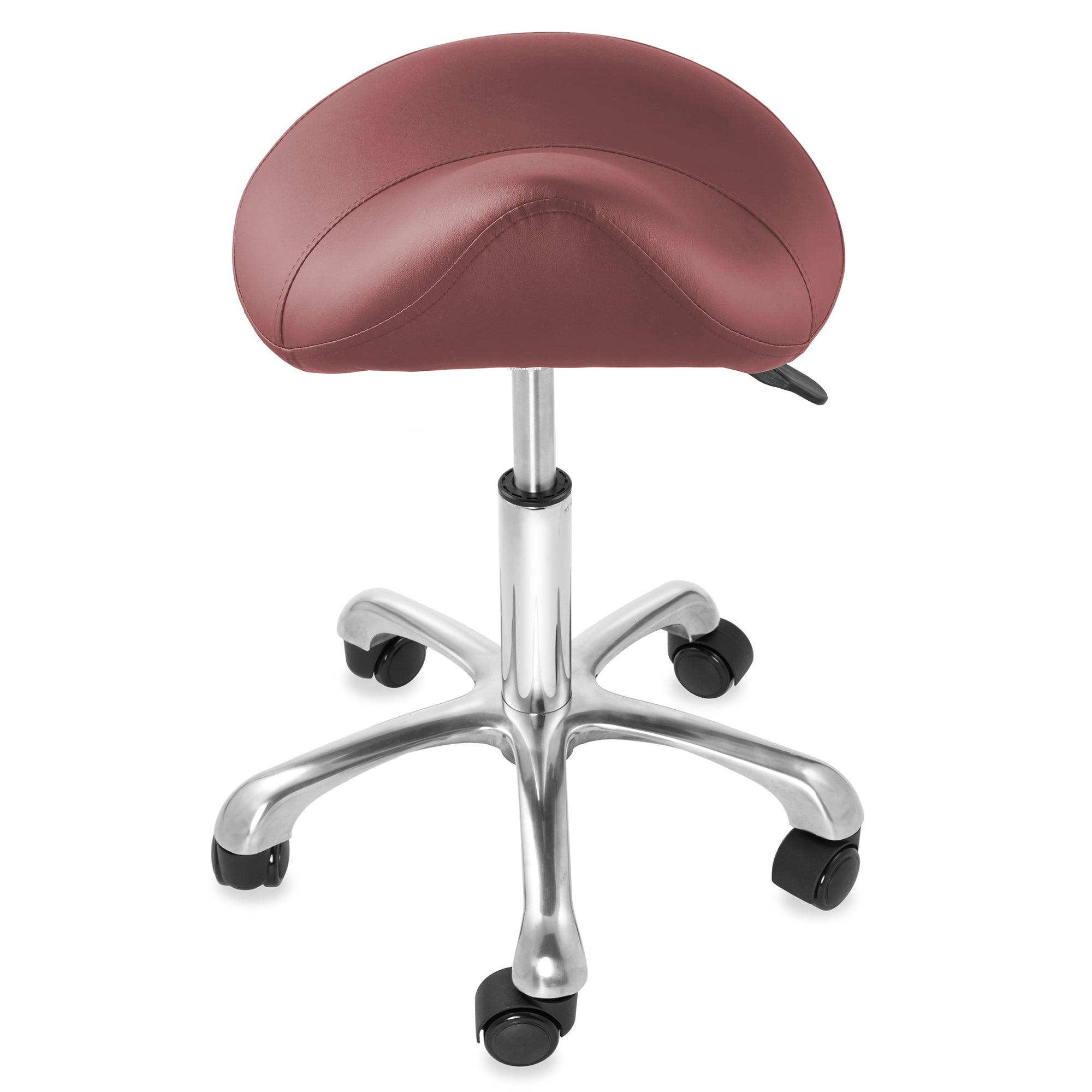 OPEN BOX - Hydraulic Adjustable Rolling Saddle Stool - Ergonomic - Burgundy