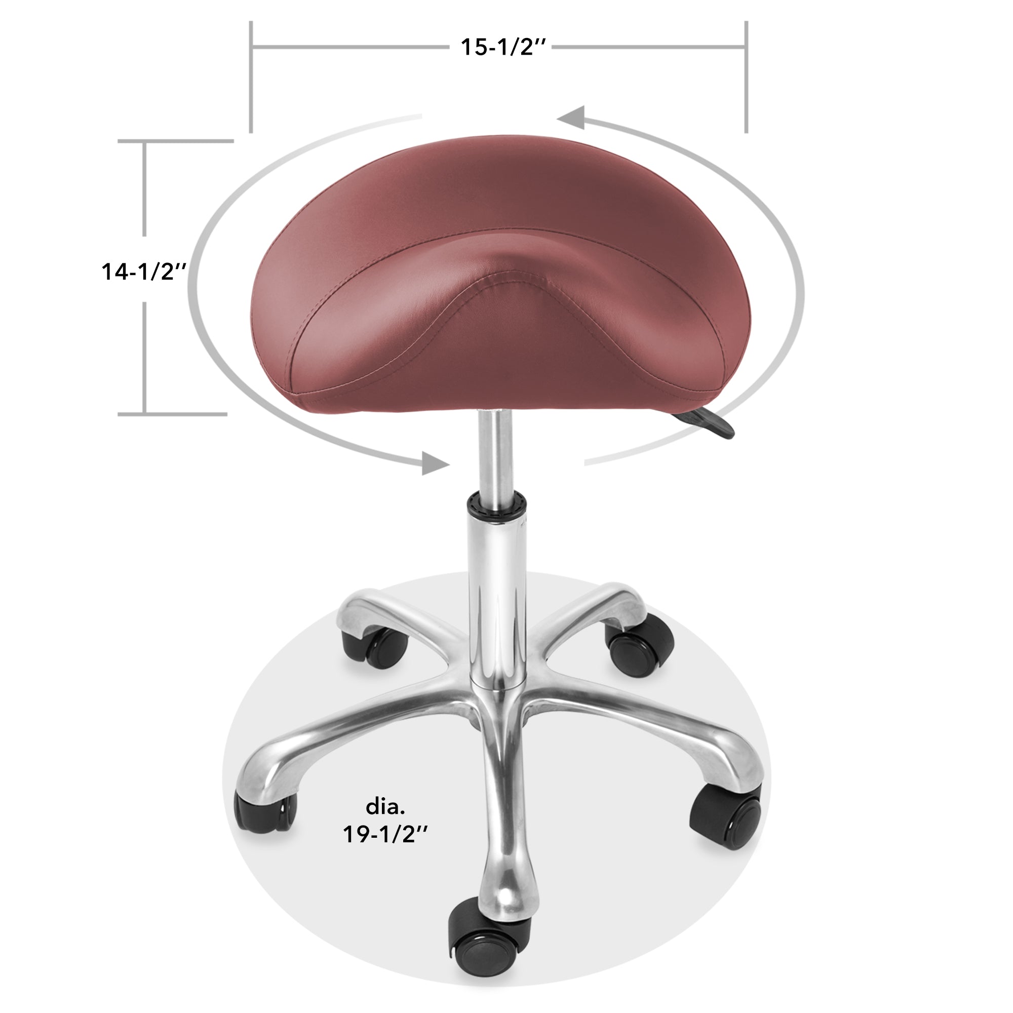 OPEN BOX - Hydraulic Adjustable Rolling Saddle Stool - Ergonomic - Burgundy