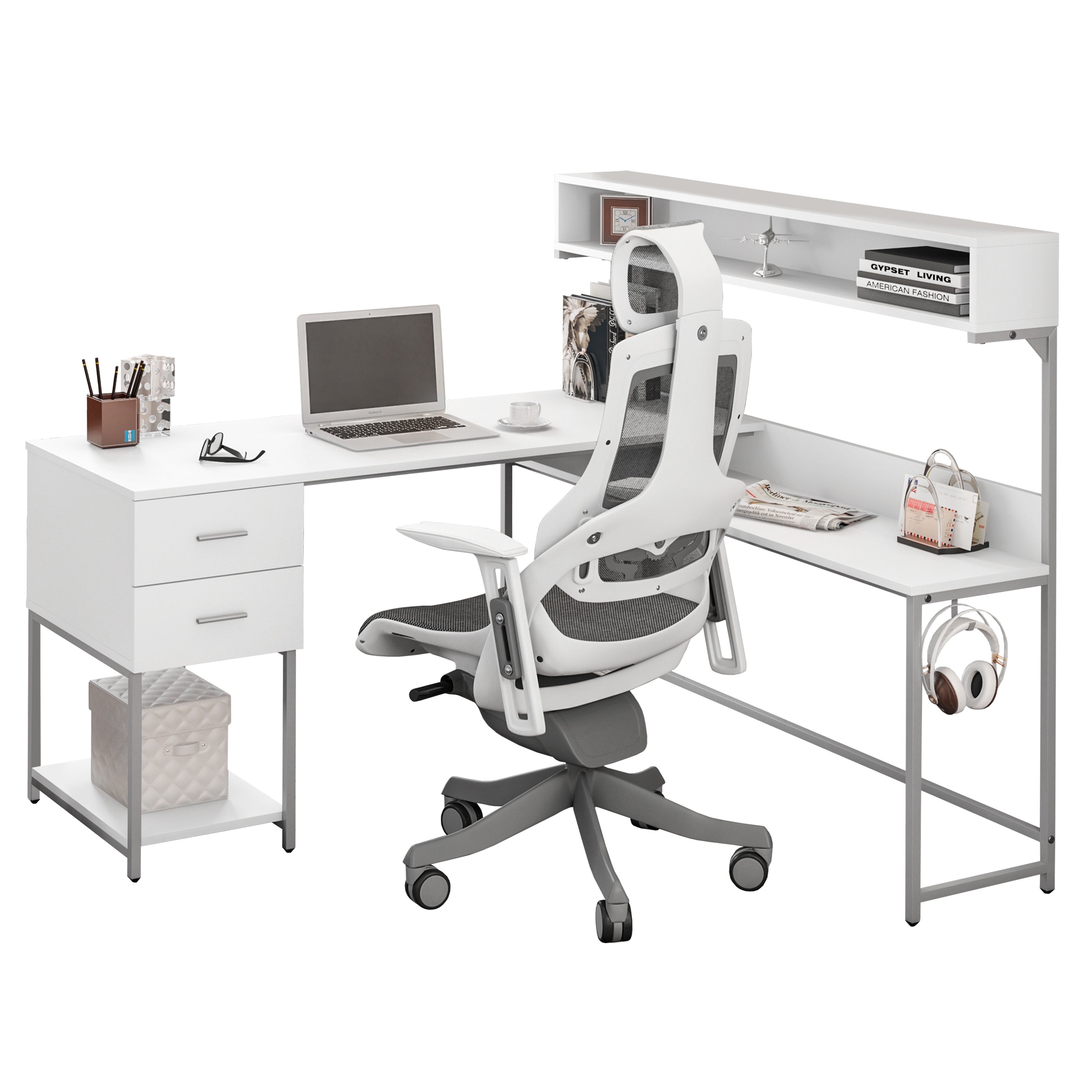 L-Shape Desk with Hutch and Storage