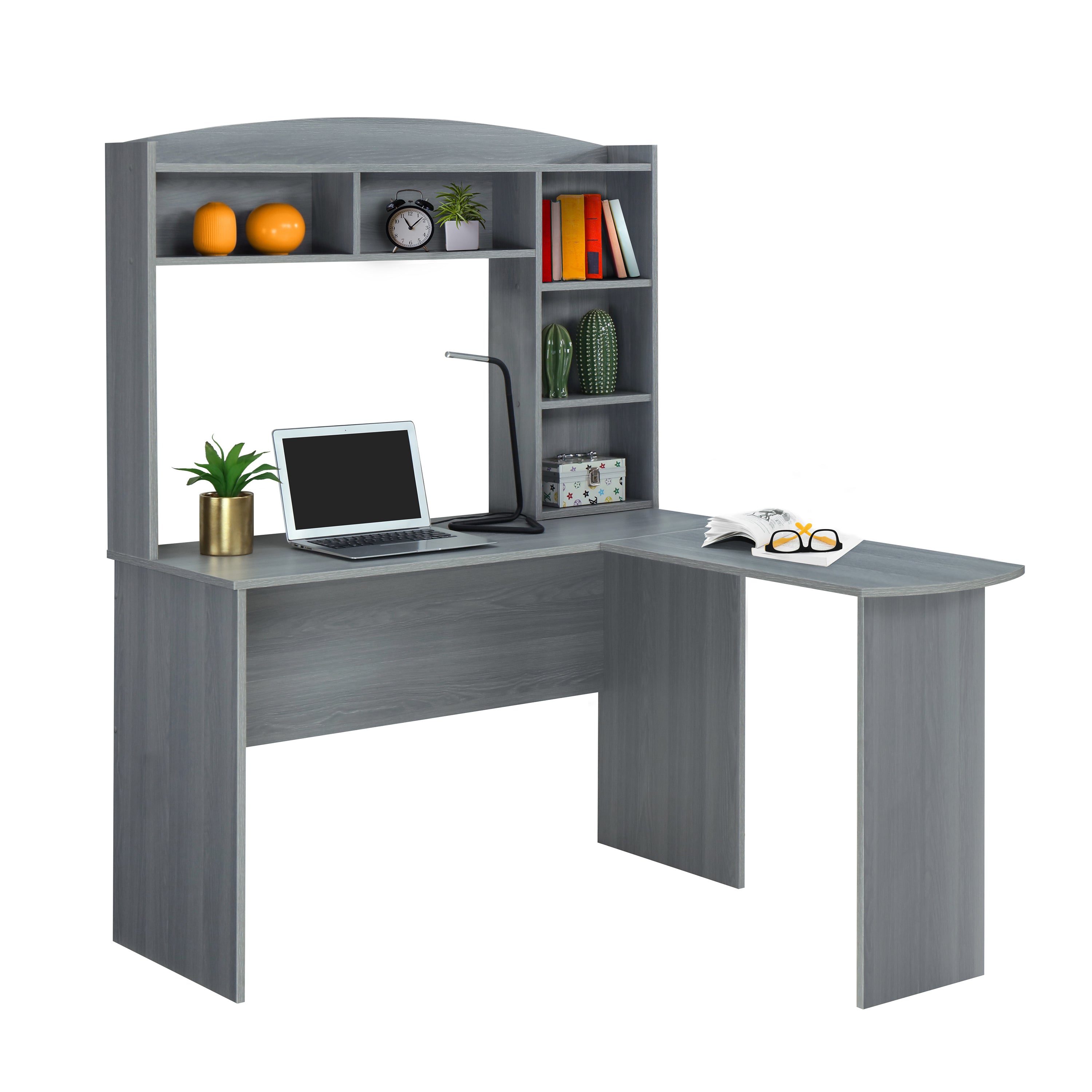 Modern L-Shaped Desk with Hutch