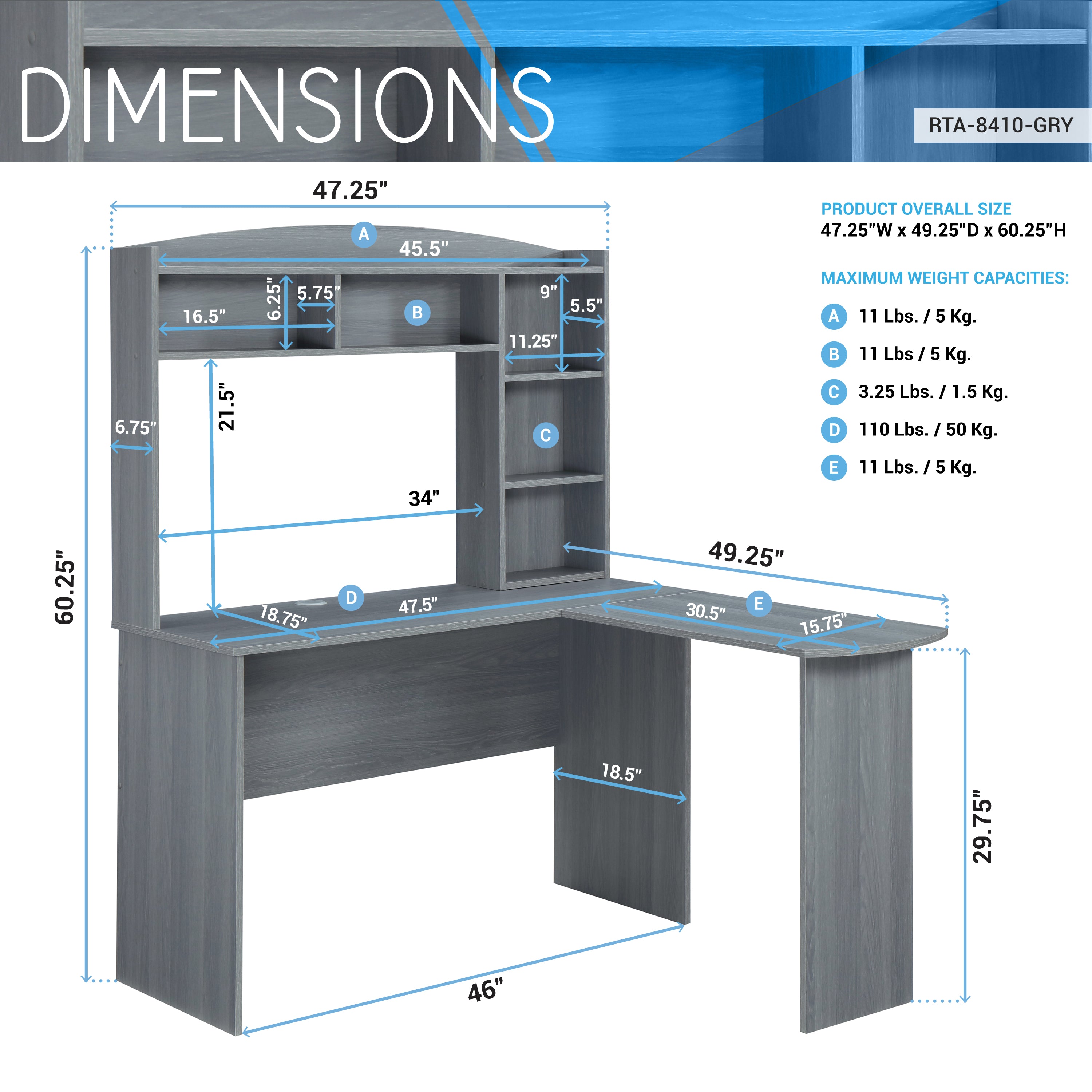 Modern L-Shaped Desk with Hutch