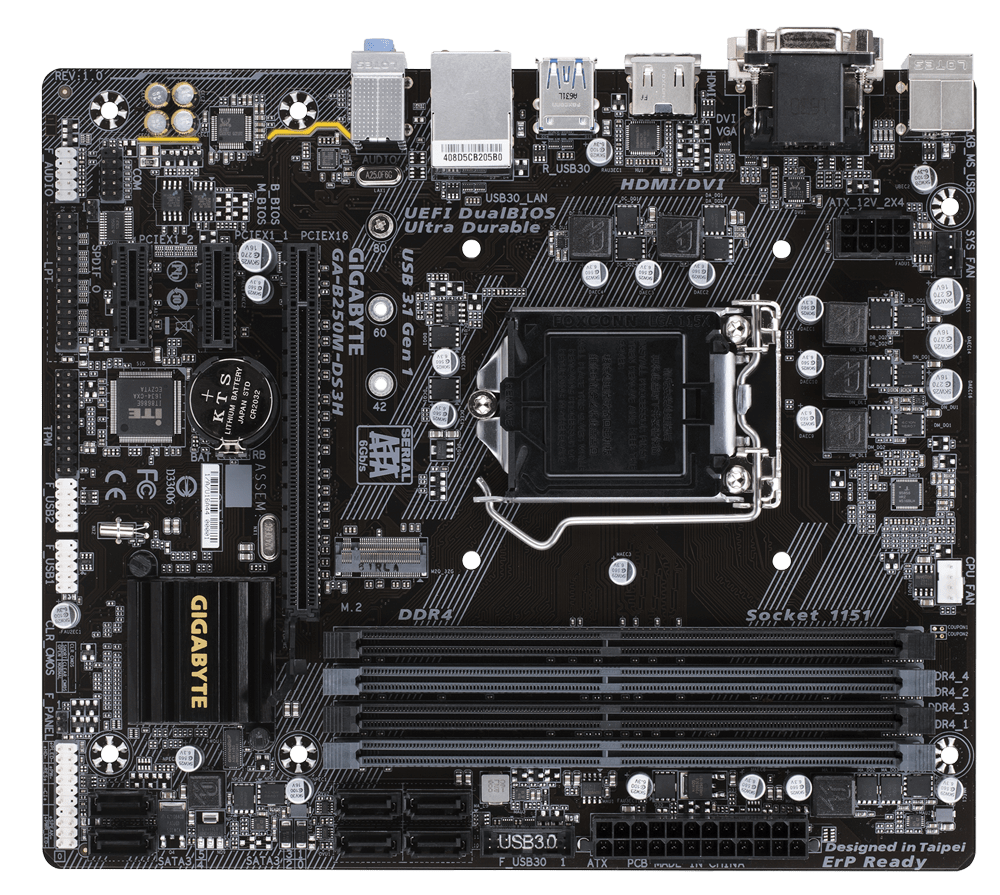 Gigabyte Technology GA-B250M-DS3H Motherboard,1151,ddr4,M-ATX,B250,usb3.0,4 memory slot,HDMI