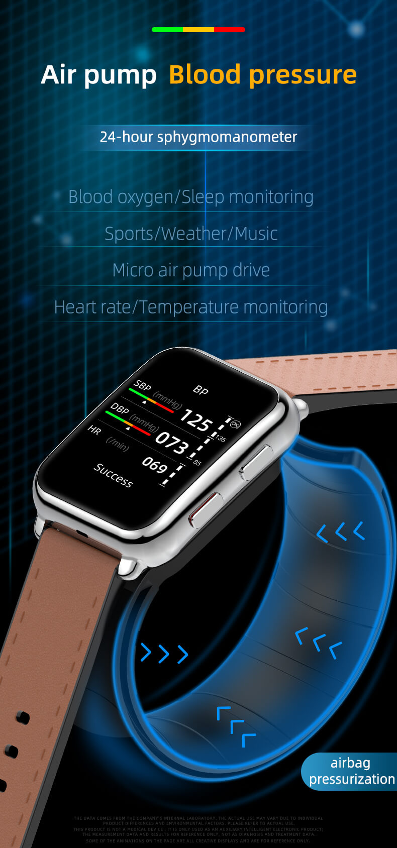 Findtime Blutdruck-Smartwatch mit Luftpumpe, Herzfrequenzmesser, Blutsauerstoff-Körpertemperatur