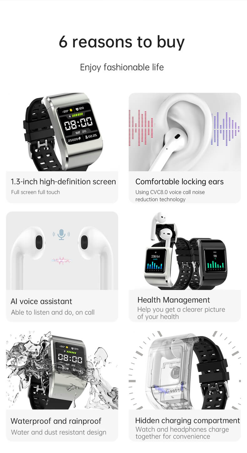 Findtime Smartwatch con auriculares Monitor de presión arterial Ritmo cardíaco Oxígeno en sangre