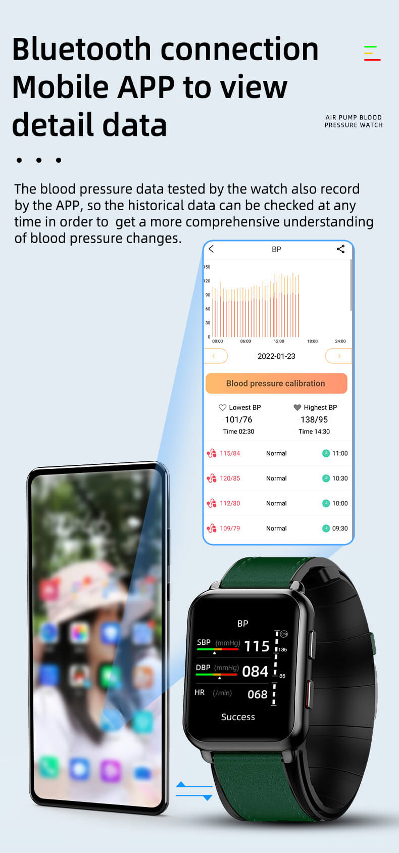 Reloj inteligente de presión arterial Findtime con bomba de aire, Monitor de ritmo cardíaco, oxígeno en sangre, temperatura corporal