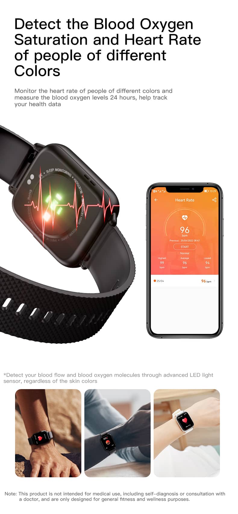 Reloj inteligente Findtime con presión arterial y monitor de frecuencia cardíaca Oxígeno en sangre con llamadas Bluetooth