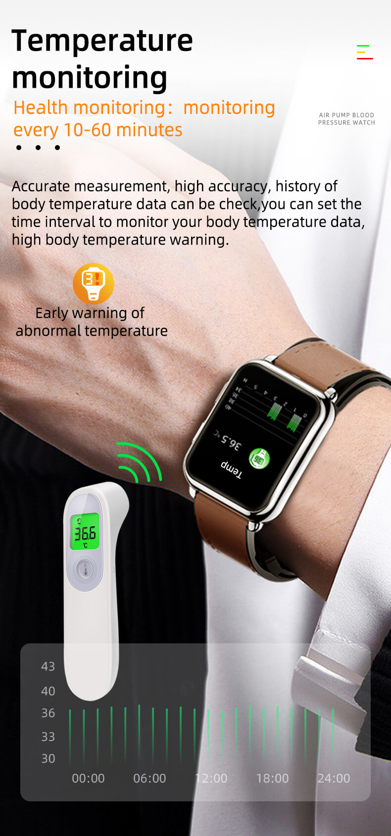 Findtime Blutdruck-Smartwatch mit Luftpumpe, Herzfrequenzmesser, Blutsauerstoff-Körpertemperatur