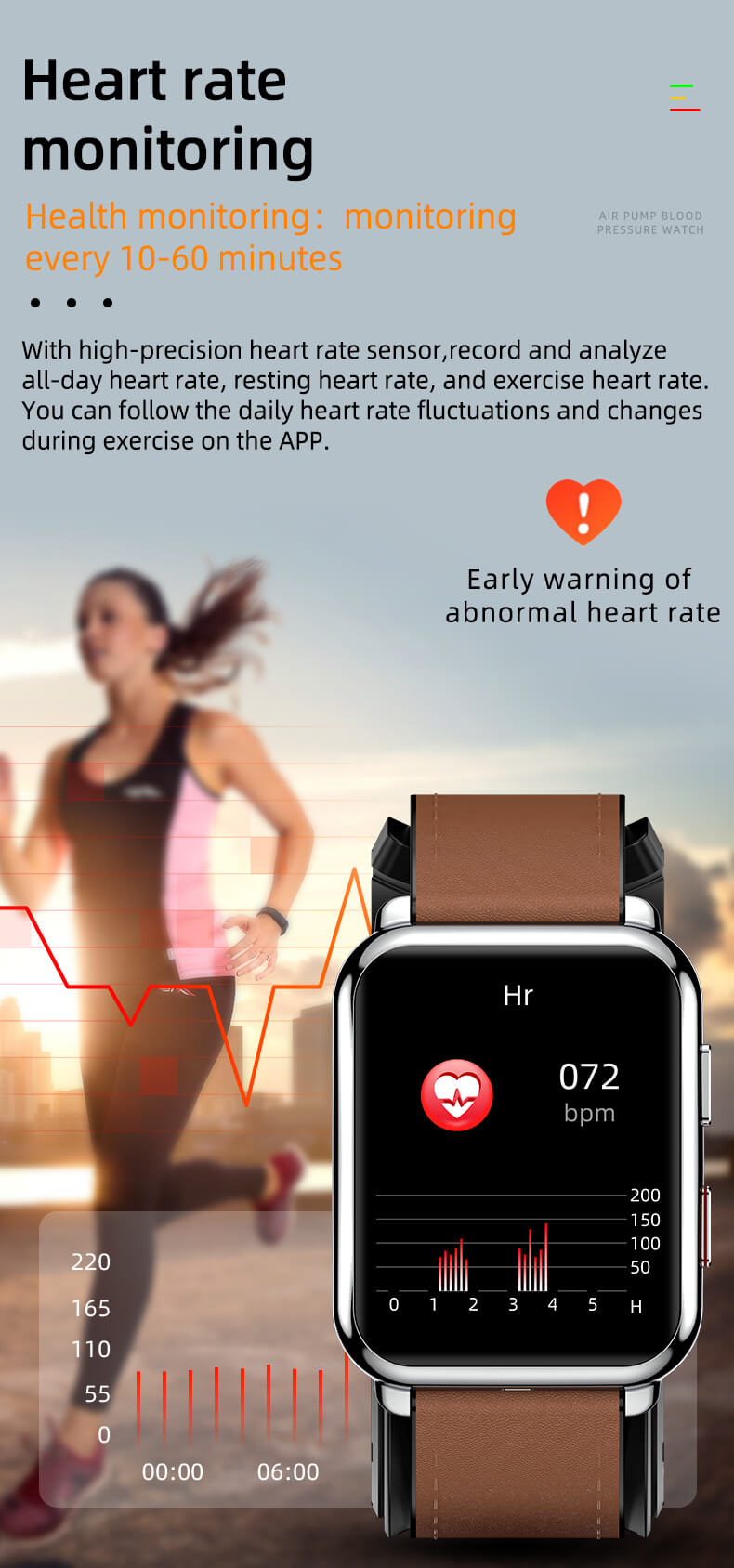 Reloj inteligente de presión arterial Findtime con bomba de aire, Monitor de ritmo cardíaco, oxígeno en sangre, temperatura corporal