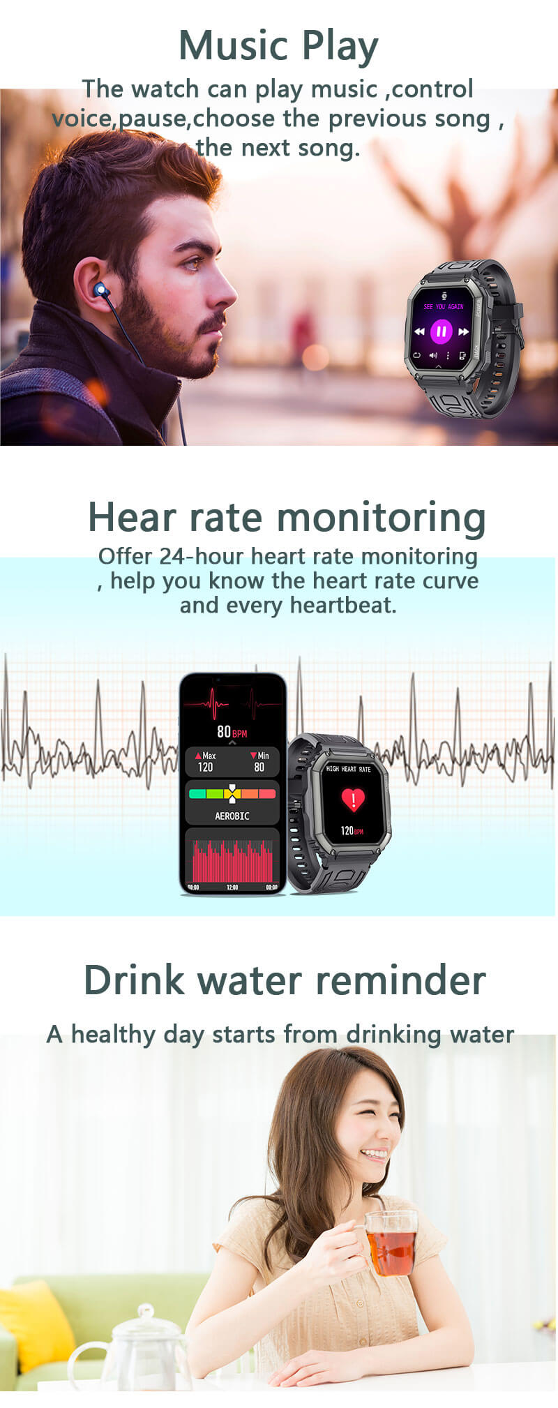 Reloj inteligente de presión arterial militar Findtime, frecuencia cardíaca de oxígeno en sangre con llamadas Bluetooth