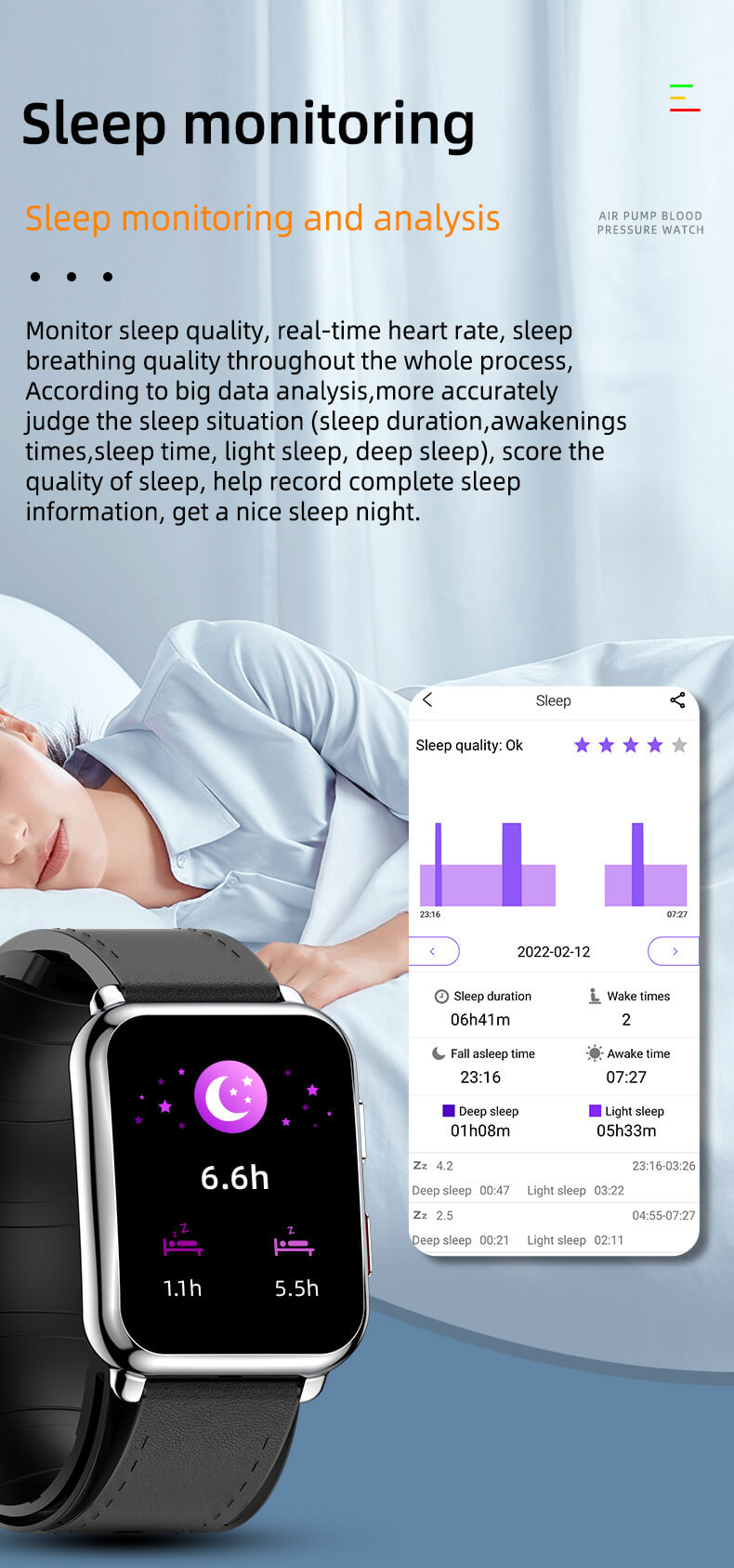 Reloj inteligente de presión arterial Findtime con bomba de aire, Monitor de ritmo cardíaco, oxígeno en sangre, temperatura corporal