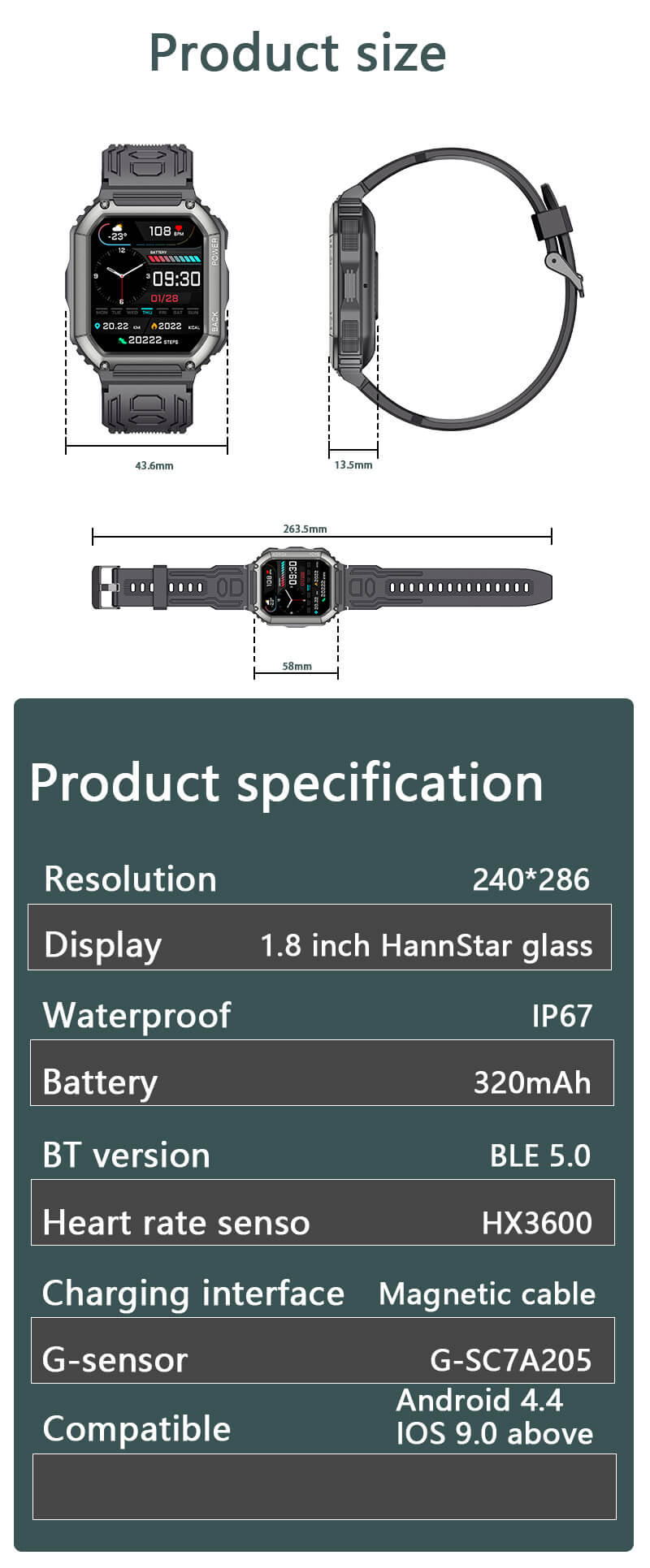 Reloj inteligente de presión arterial militar Findtime, frecuencia cardíaca de oxígeno en sangre con llamadas Bluetooth