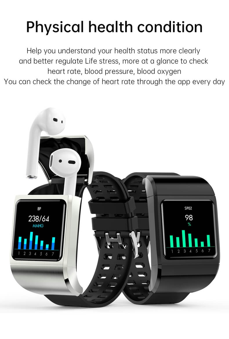 Findtime Smartwatch with Earbuds Blood Pressure Monitor Heart Rate Blood Oxygen