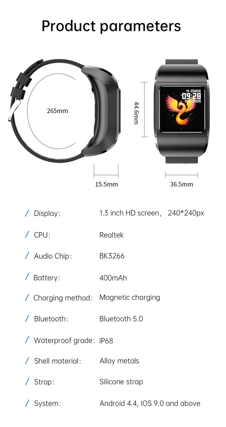 Findtime Smartwatch con auriculares Monitor de presión arterial Ritmo cardíaco Oxígeno en sangre