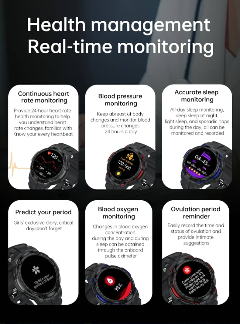Reloj inteligente Findtime, monitor de presión arterial, oxígeno en sangre, frecuencia cardíaca, llamadas Bluetooth