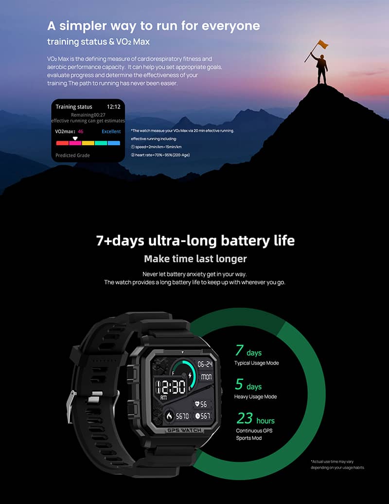 Findtime GPS-Smartwatch mit 24/7-Herzfrequenzmesser, Blutsauerstoff, IP68 wasserdicht