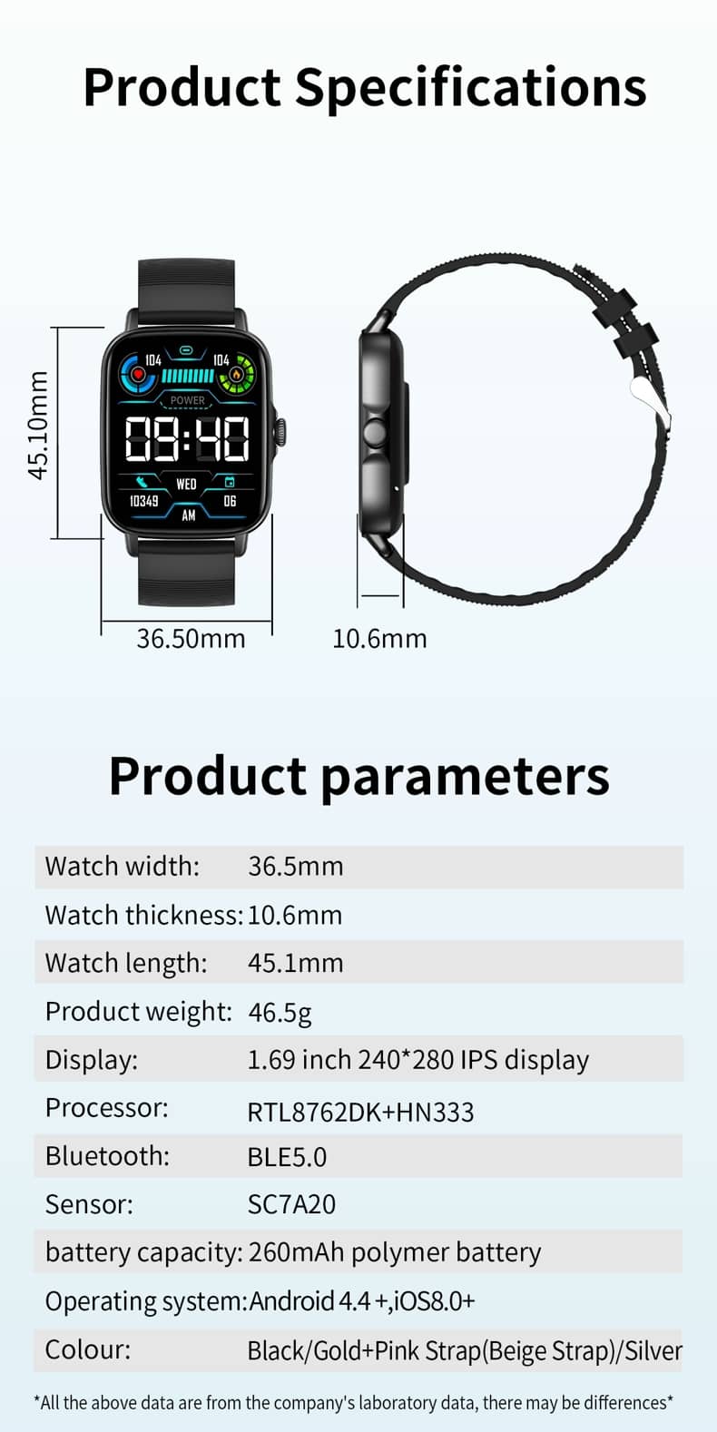 Reloj inteligente de presión arterial Findtime, frecuencia cardíaca, oxígeno en sangre con llamadas Bluetooth