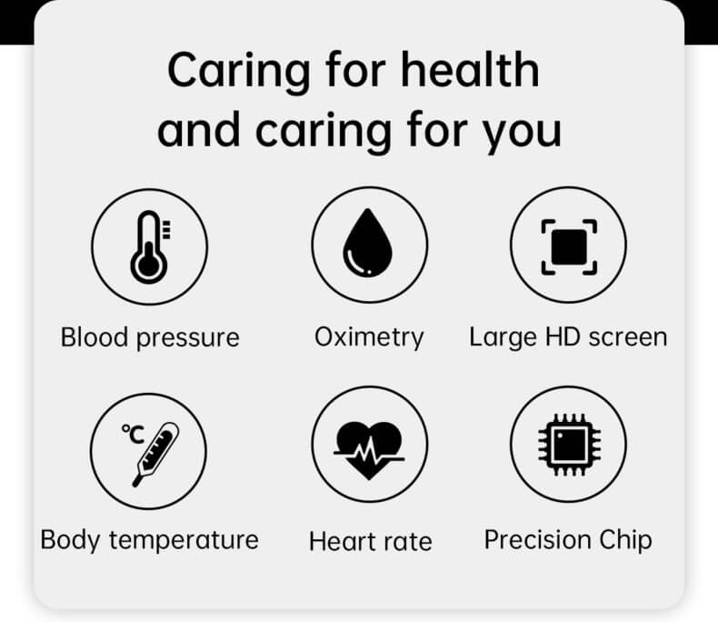 Reloj inteligente Findtime con presión arterial, frecuencia cardíaca, monitor SpO2, temperatura corporal