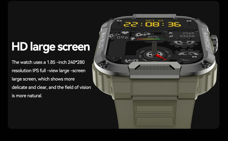 Reloj inteligente militar Findtime con monitor de presión arterial, frecuencia cardíaca, oxígeno en sangre, temperatura corporal, llamadas Bluetooth